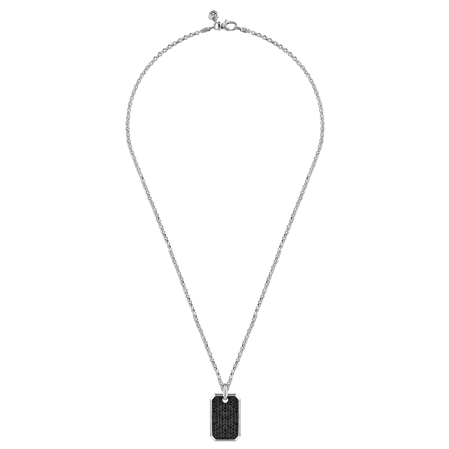 22 Inch Black Spinel Dog Tag Pendant Necklace in Sterling Silver, photograph 3