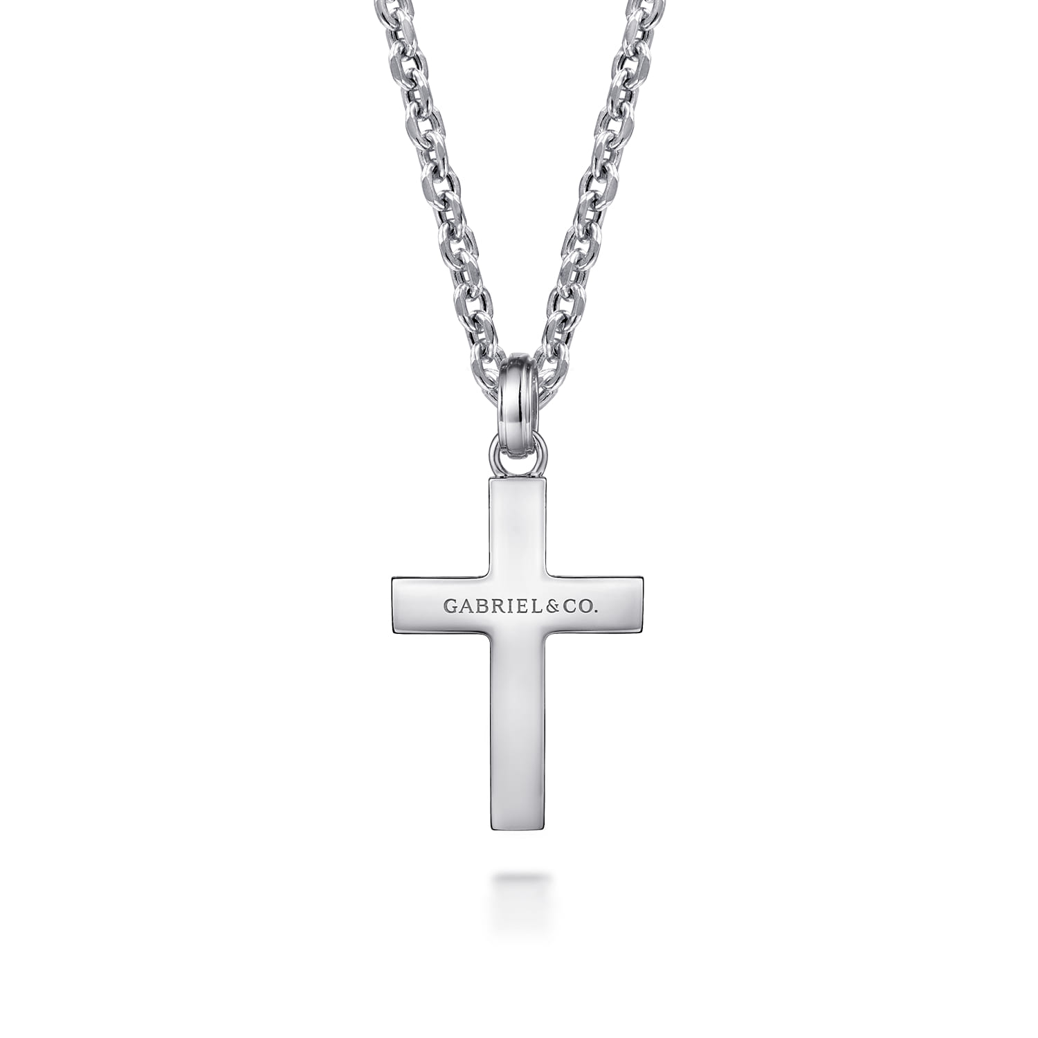 22 Inch Beveled Trim Cross Pendant Necklace in Sterling Silver, photograph 2