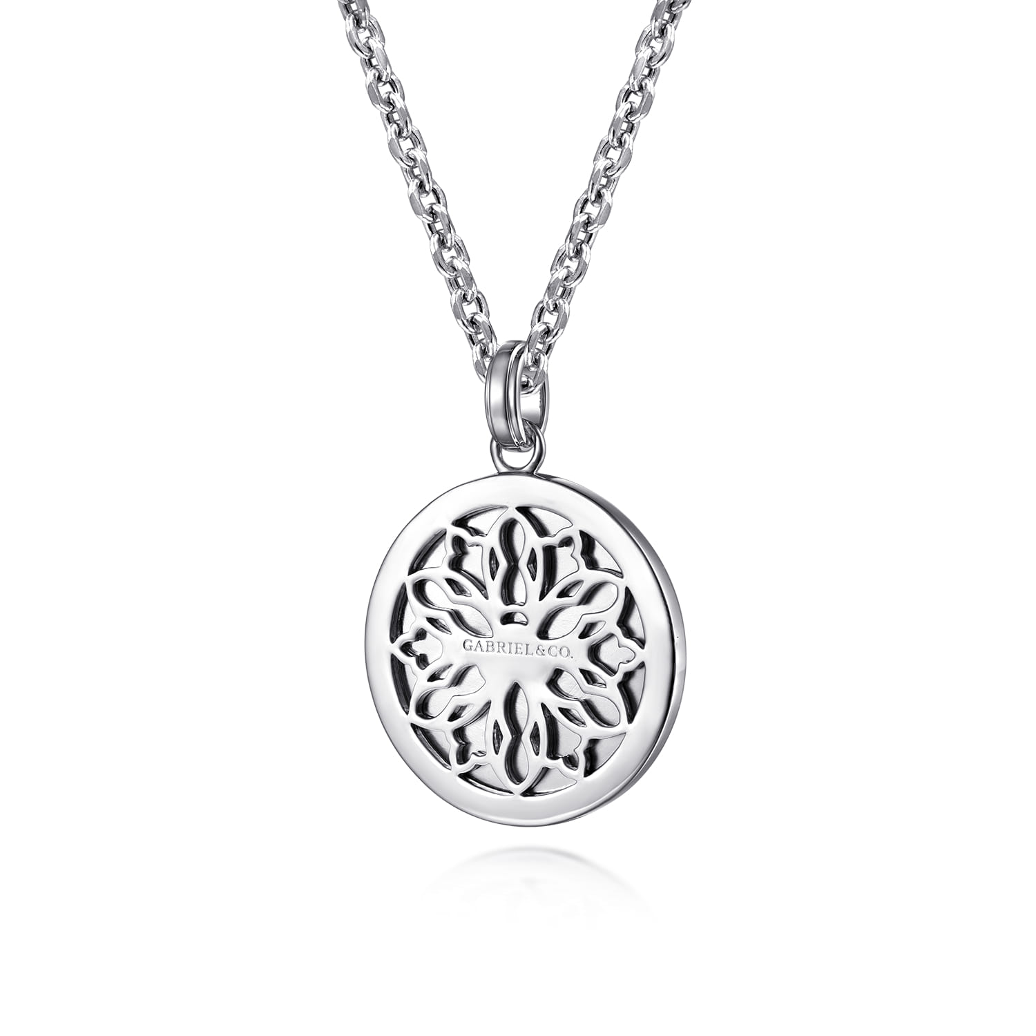 22 Inch Black Spinel Compass Pendant Necklace in Sterling Silver, photograph 2