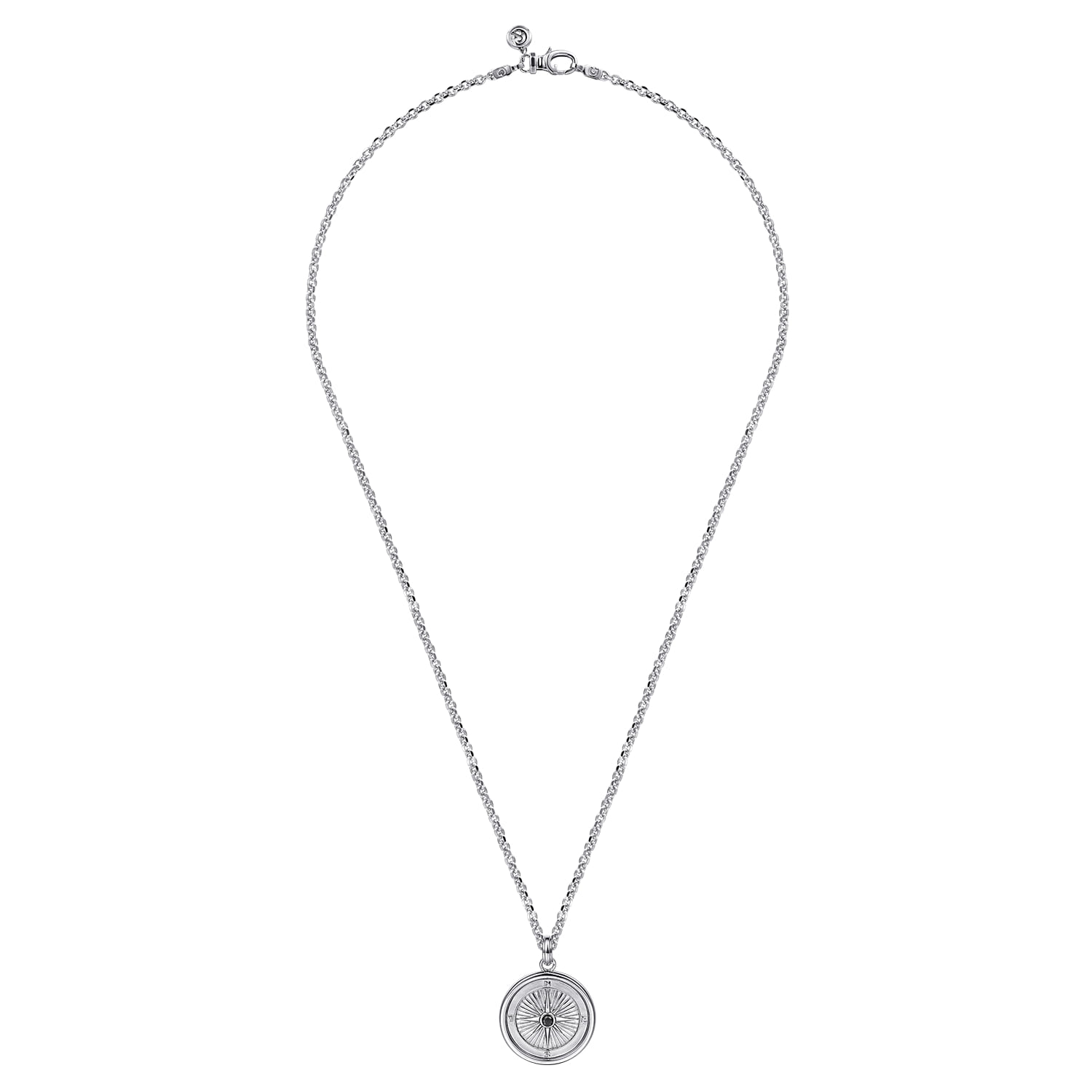 22 Inch Black Spinel Compass Pendant Necklace in Sterling Silver, photograph 3