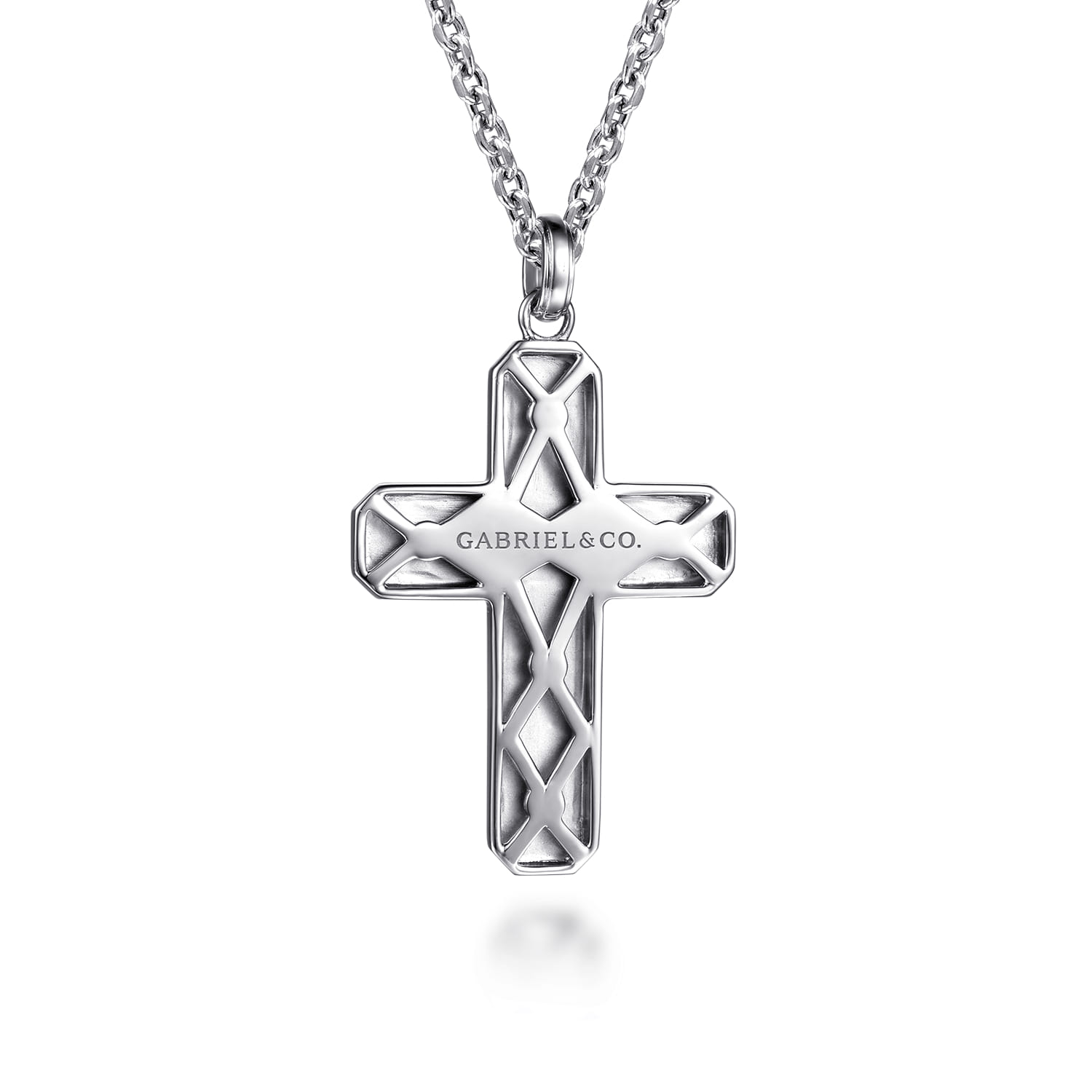22 Inch Geometric Cross Pendant Necklace in Sterling Silver, photograph 2