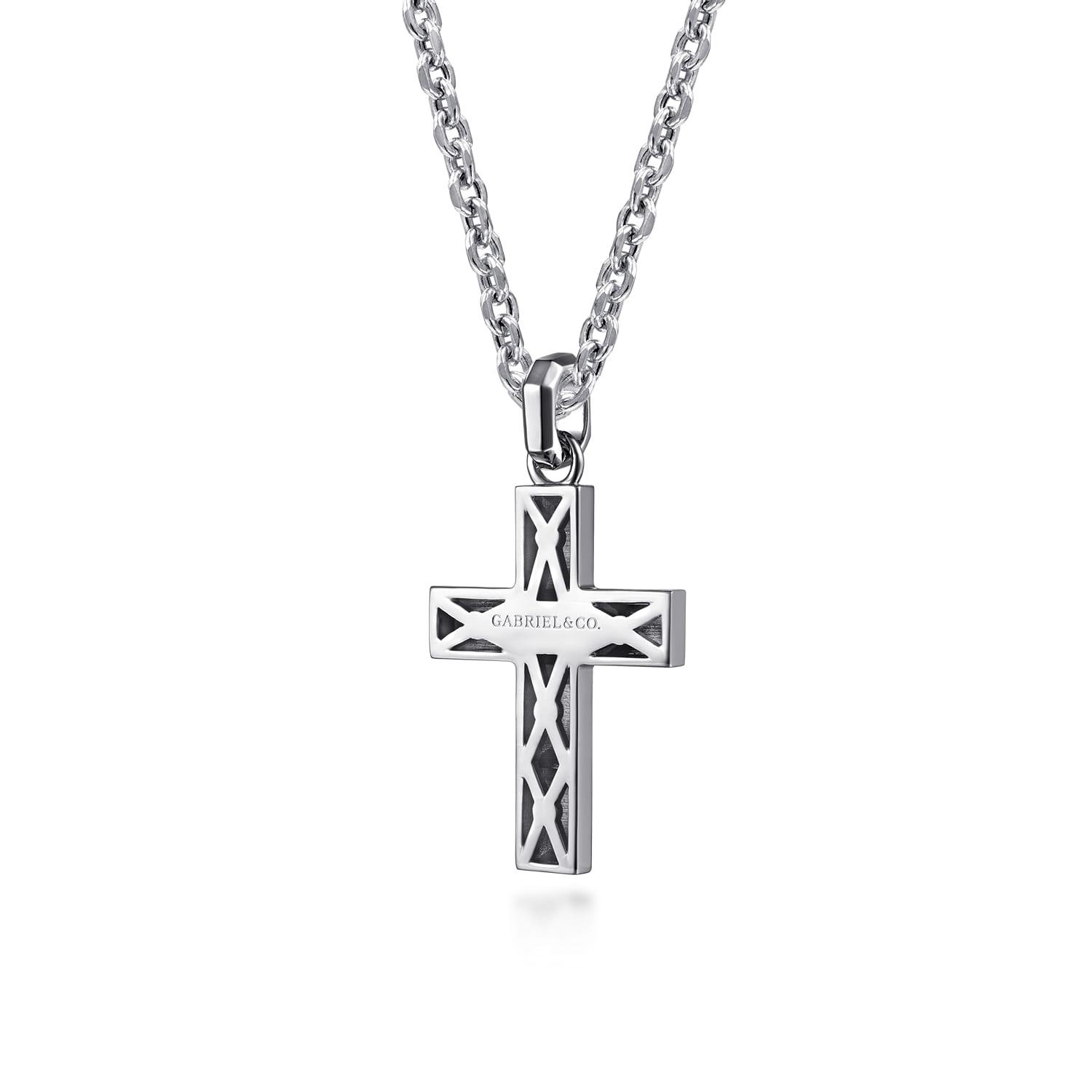 22 Inch Geometric Cross Pendant Necklace in Sterling Silver, photograph 2