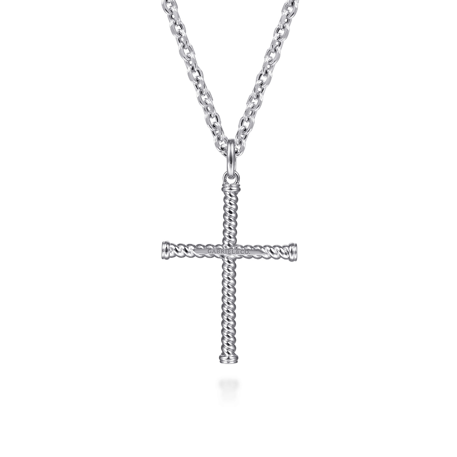 22 Inch Twisted Rope Cross Pendant Necklace in Sterling Silver, photograph 2