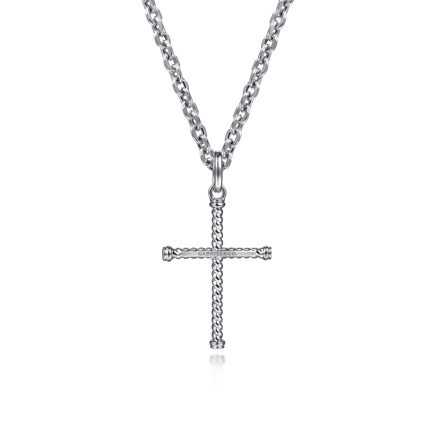 22 Inch Twisted Rope Cross Pendant Necklace in Sterling Silver, photograph 2
