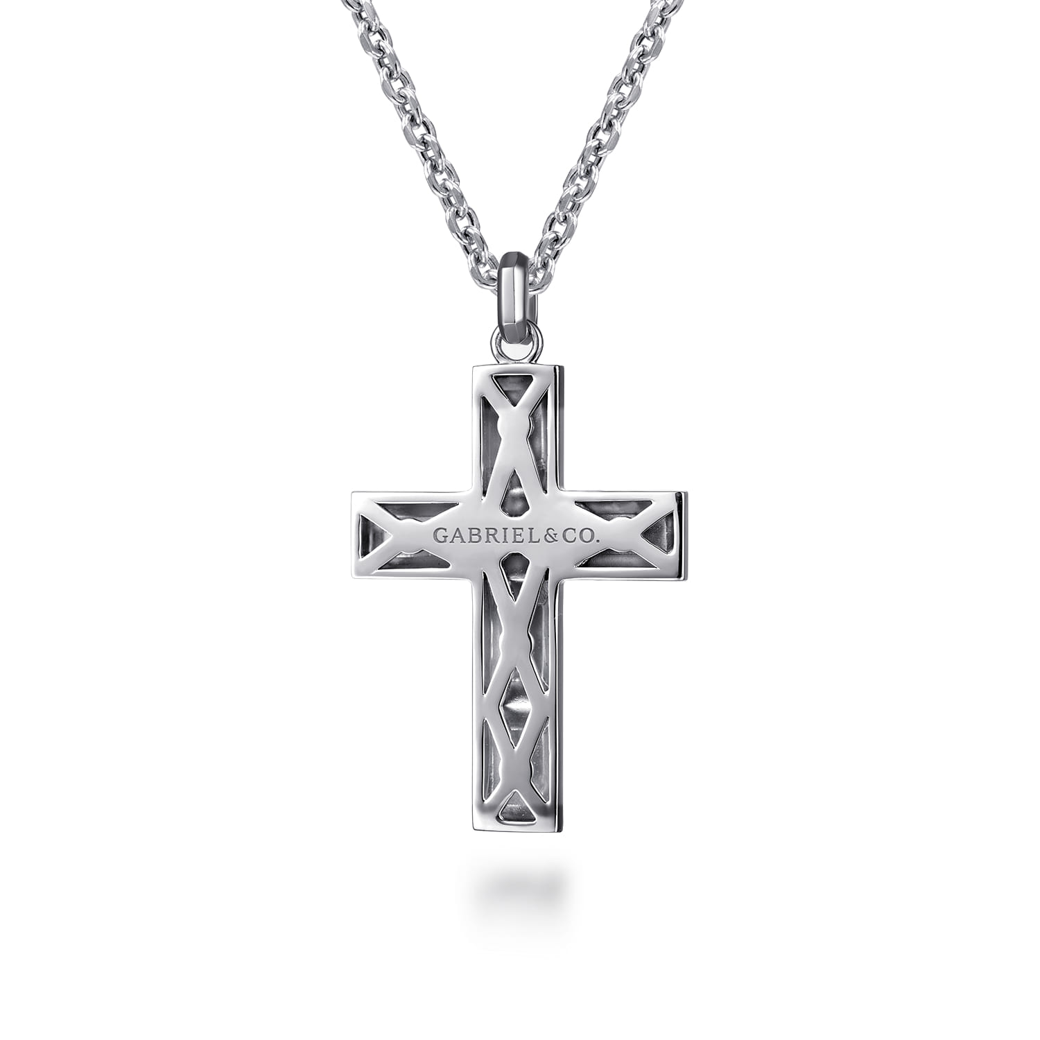 22 Inch Geometric Cross Pendant Necklace in Sterling Silver, photograph 2