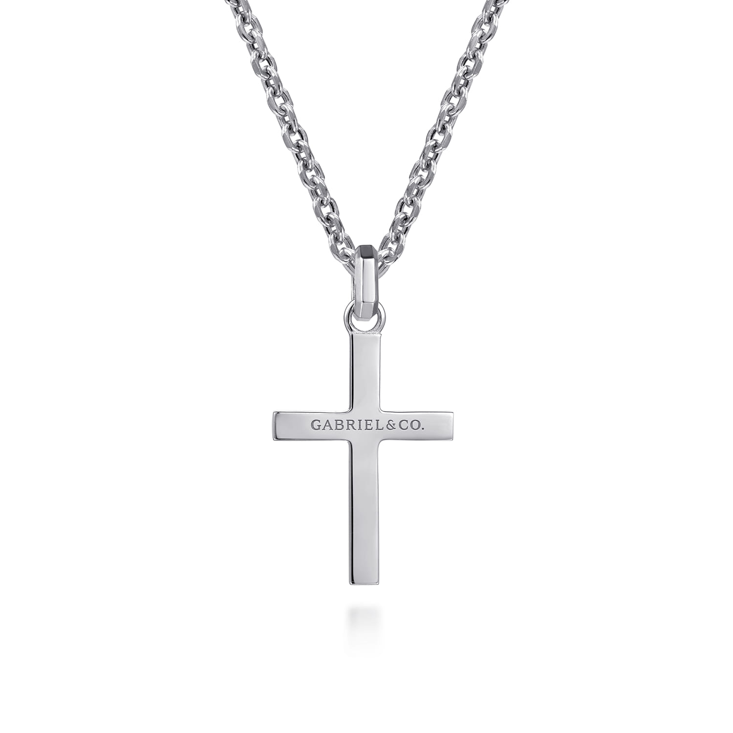 22 Inch Faceted Cross Pendant Necklace in Sterling Silver, photograph 2