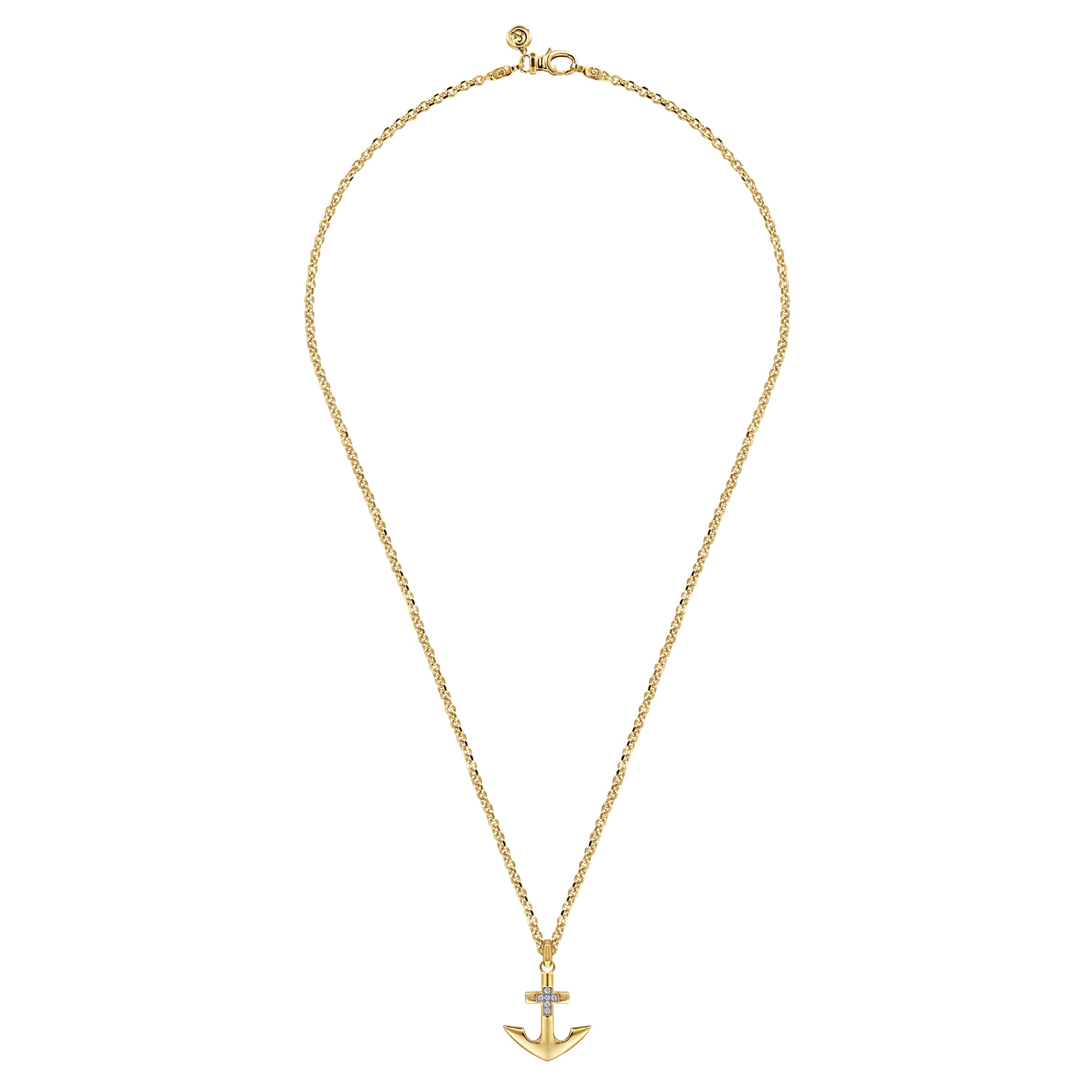 22 Inch Wheat Diamond Anchor Pendant Necklace in 14K Yellow Gold, photograph 3