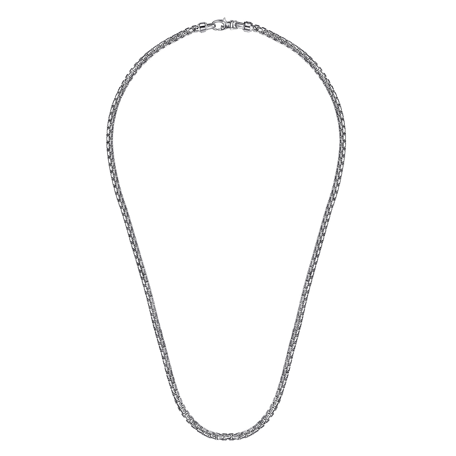 22 Inch 4mm Men's Solid Box Chain Necklace in Sterling Silver, photograph 2