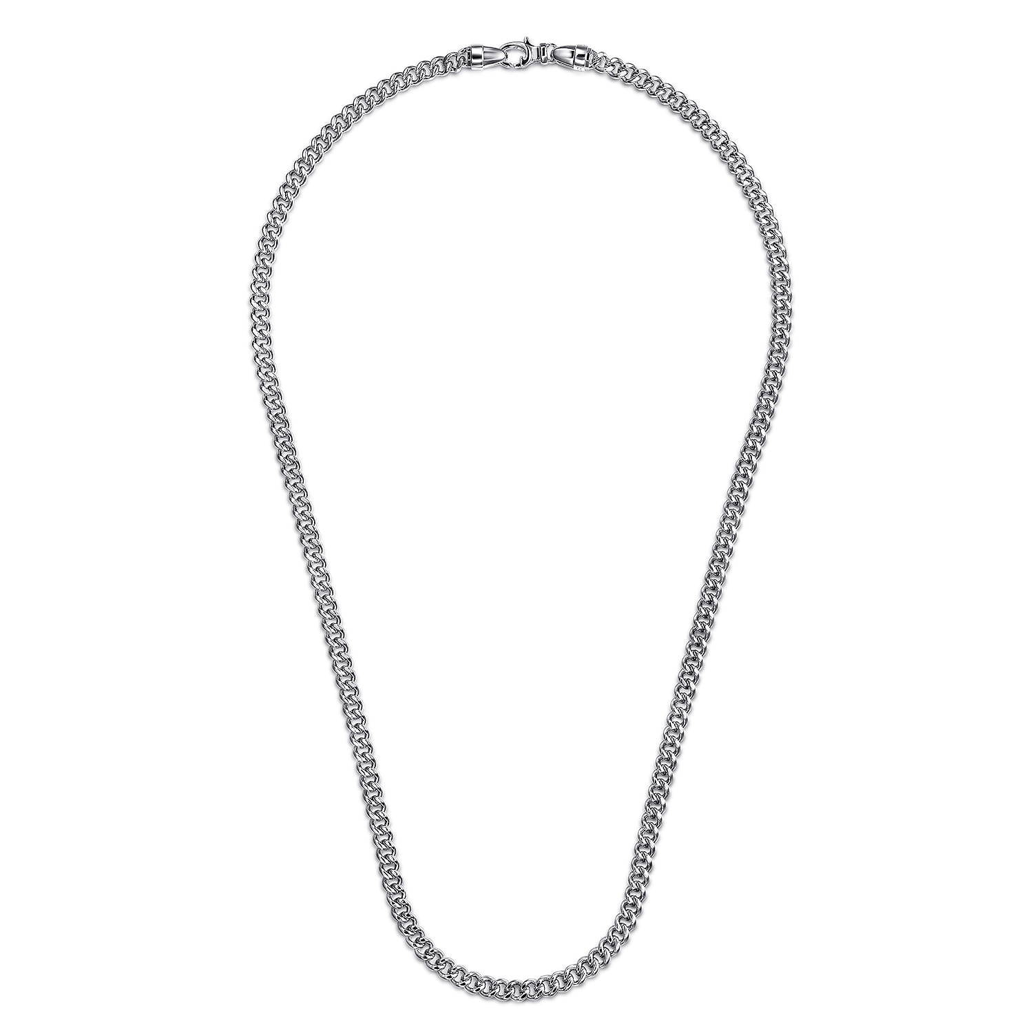 22 Inch 5mm Men's Solid Cuban Link Chain Necklace in Sterling Silver, photograph 2