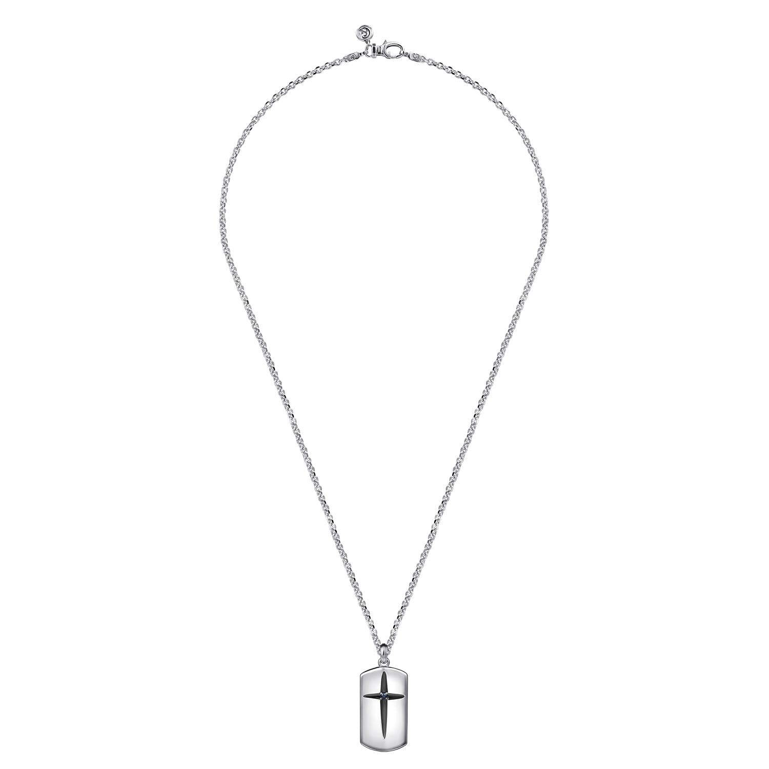 22 Inch Cross Dog Tag Pendant Necklace in Sterling Silver, photograph 3