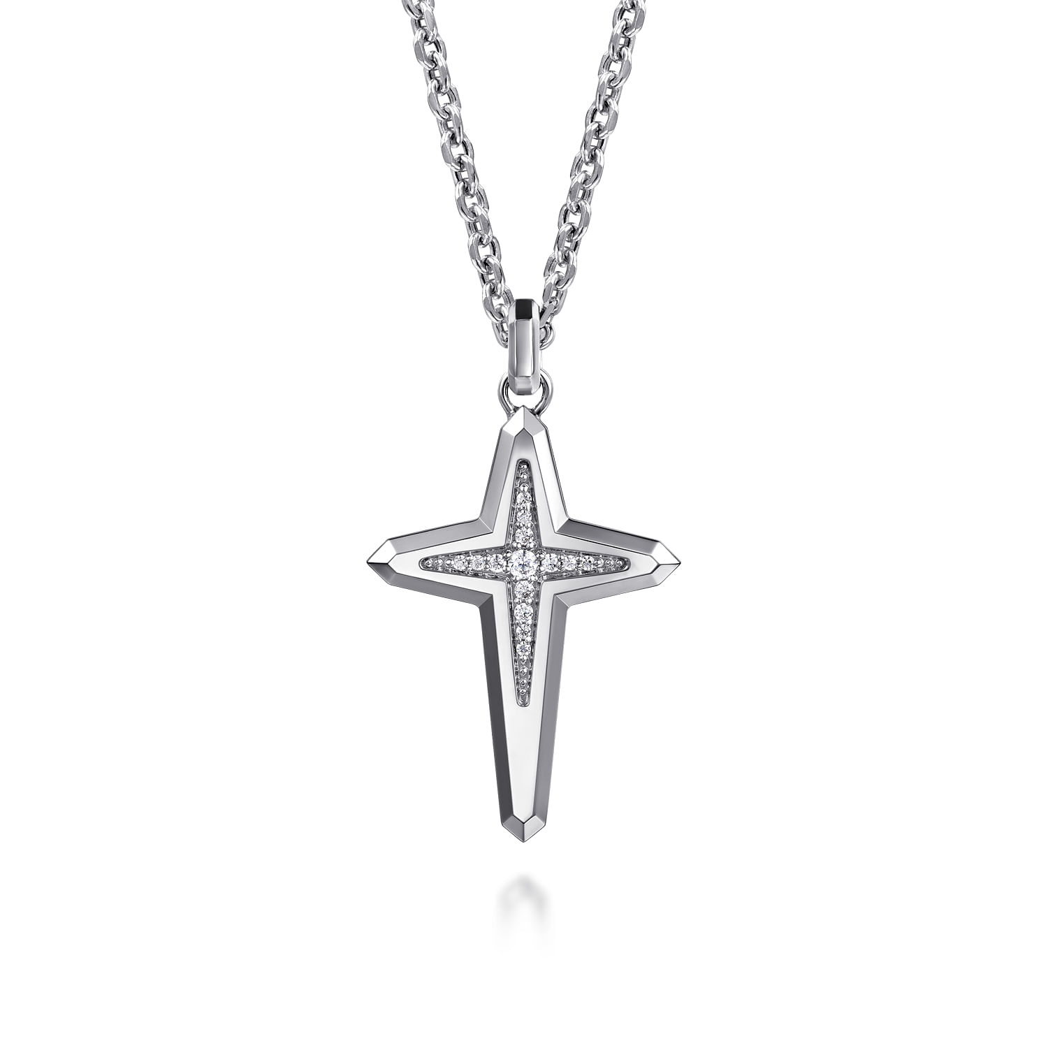 ★COURONNE★ Ilang Cross 34_RXBRX25115BKX 22 Inch 925 Sterling Silver Diamond Cross Pendant Necklace