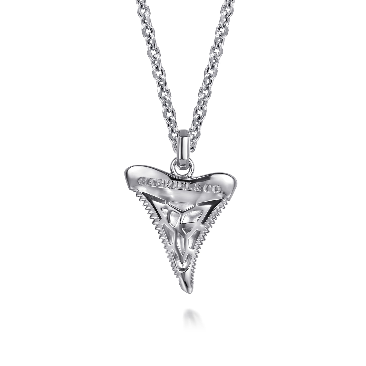 22 Inch Black Spinel Shark Tooth Pendant Necklace in Sterling Silver, photograph 2