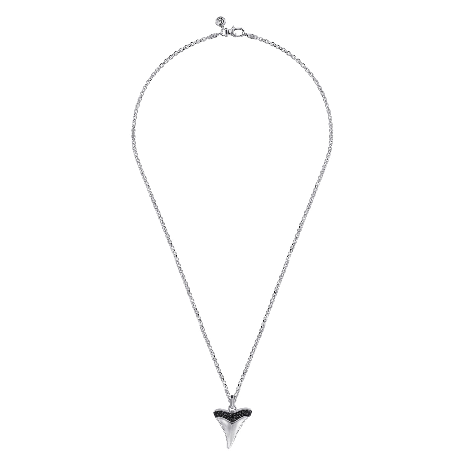 22 Inch Black Spinel Shark Tooth Pendant Necklace in Sterling Silver, photograph 3