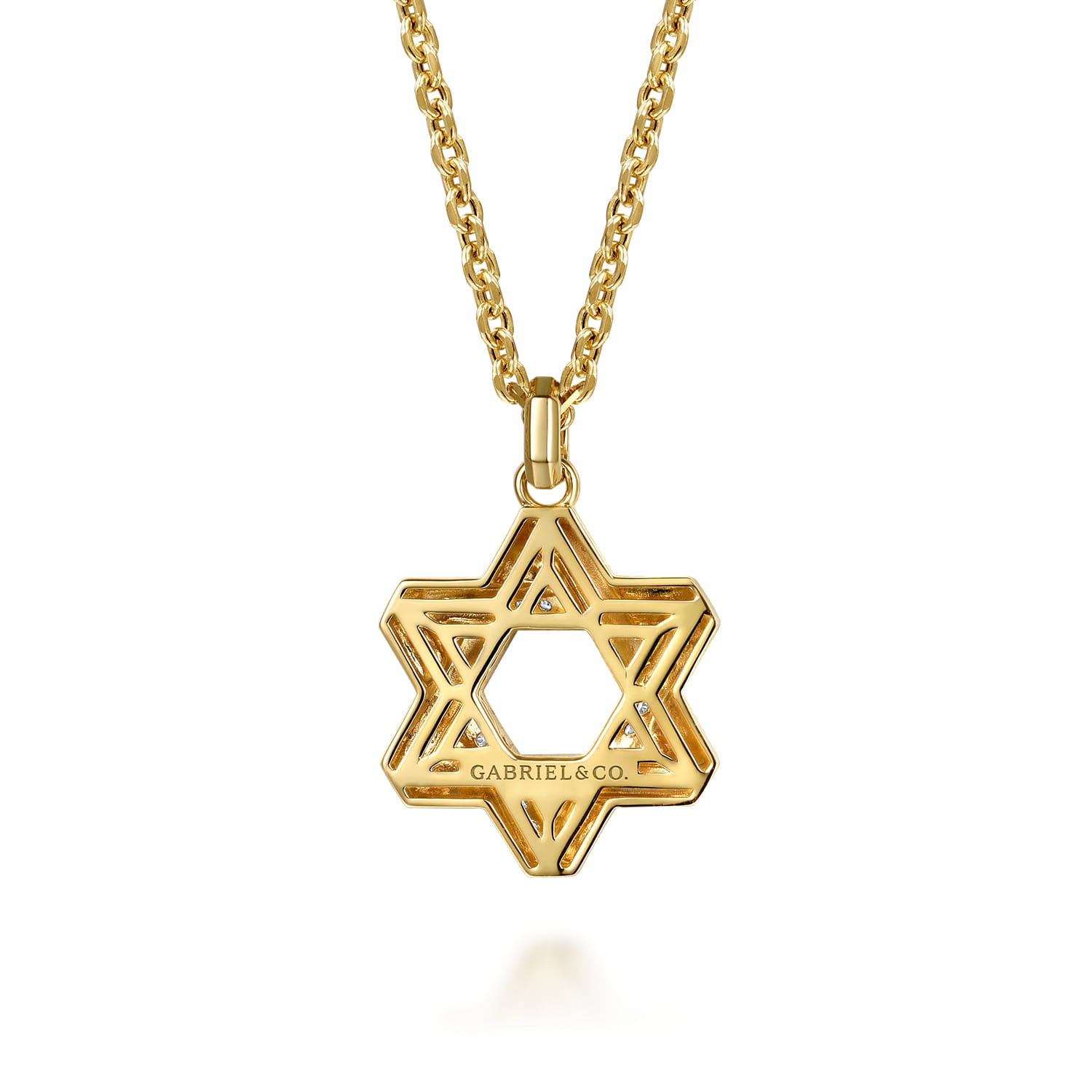 22 Inch Diamond Star of David Pendant Necklace in 14K Yellow Gold, photograph 2