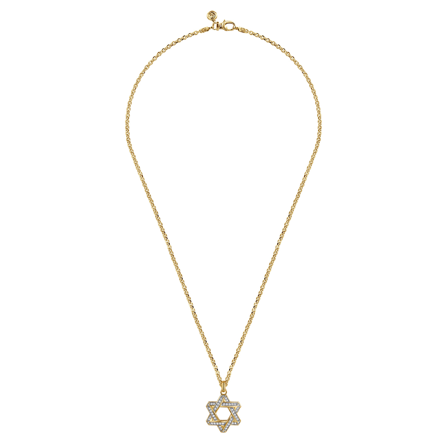 22 Inch Diamond Star of David Pendant Necklace in 14K Yellow Gold, photograph 3