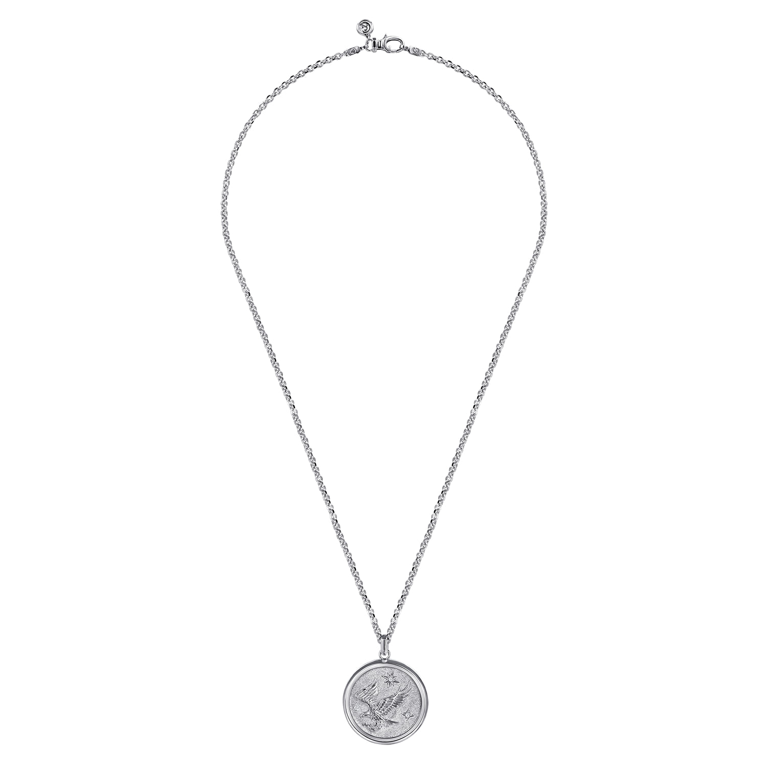 22 Inch Diamond Eagle Medallion Pendant Necklace in Sterling Silver, photograph 3