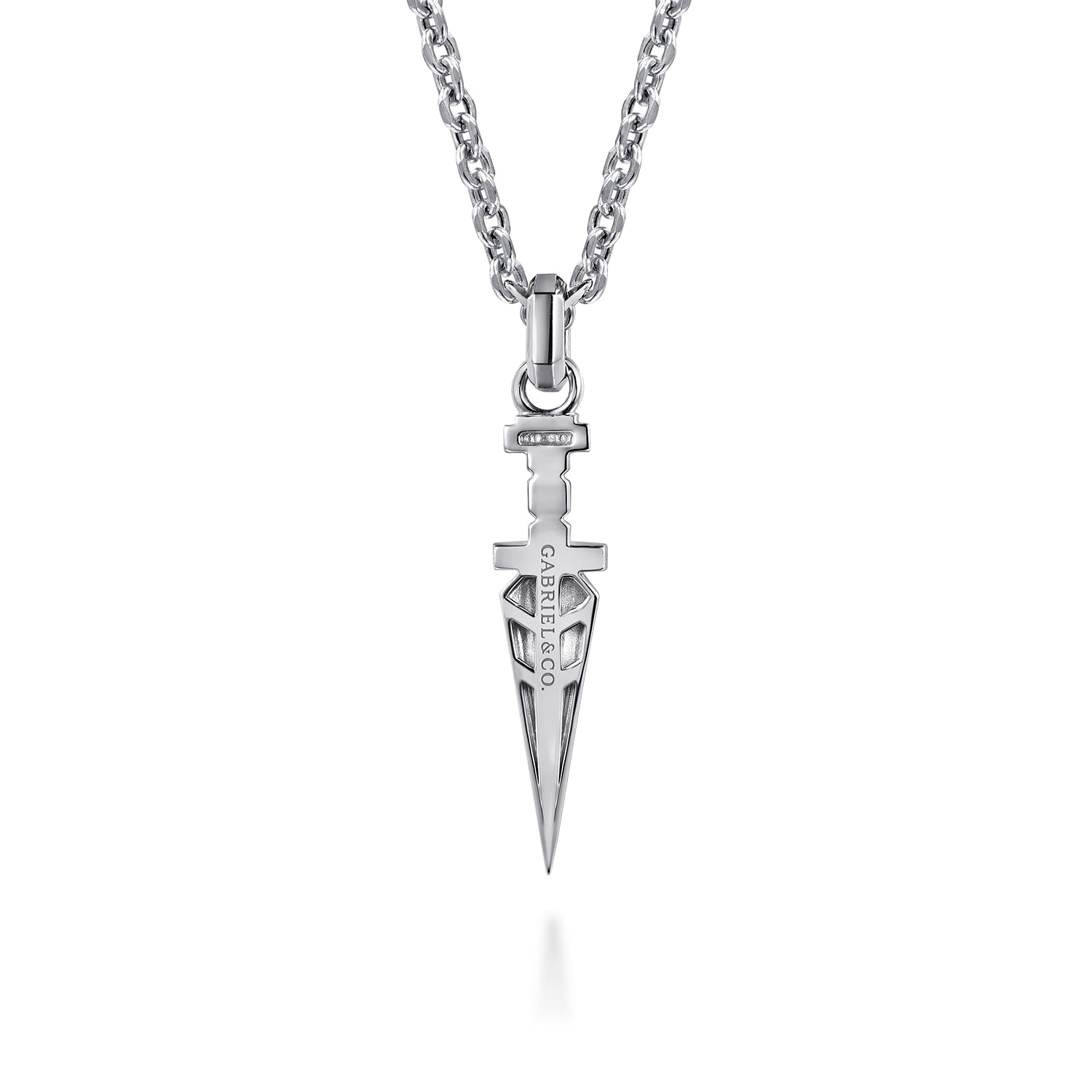22 Inch White Sapphire Dagger Pendant Necklace in Sterling Silver, photograph 2