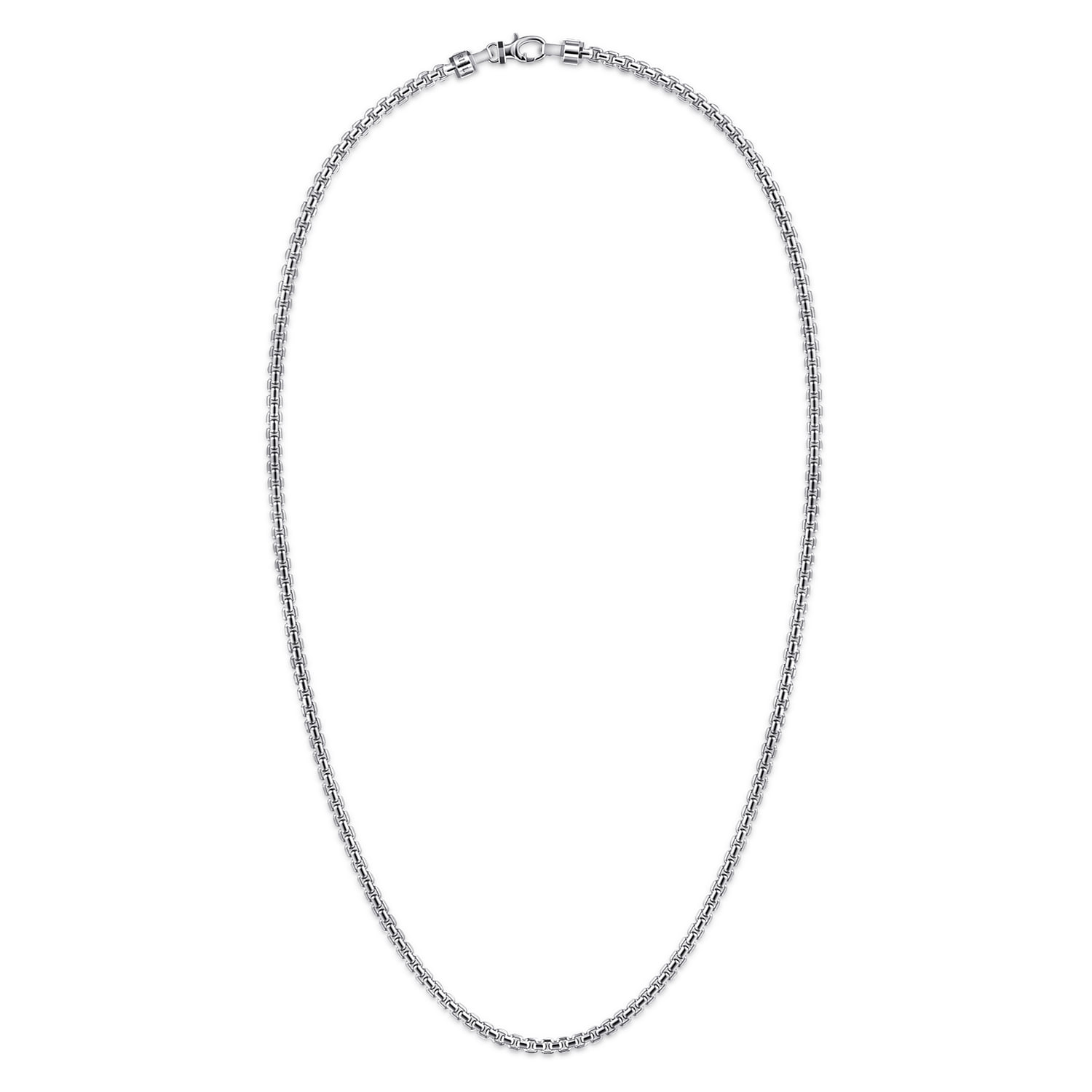 22 Inch 3.5mm Men's Solid Box Chain Necklace in Sterling Silver, photograph 2