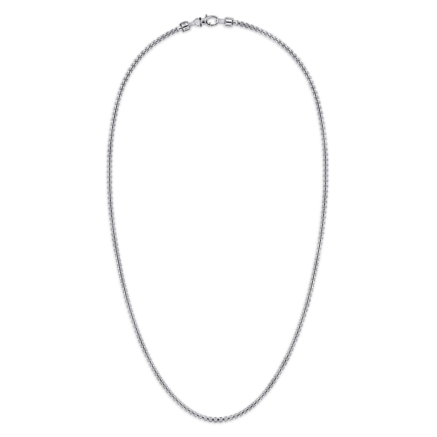 22 Inch 3mm Men's Solid Box Chain Necklace in Sterling Silver, photograph 2