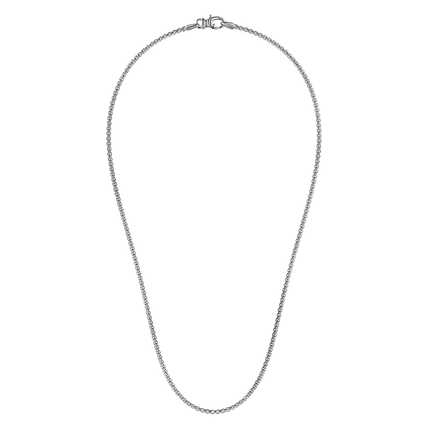 22 Inch 2.5mm Men's Solid Box Chain Necklace in Sterling Silver, photograph 2