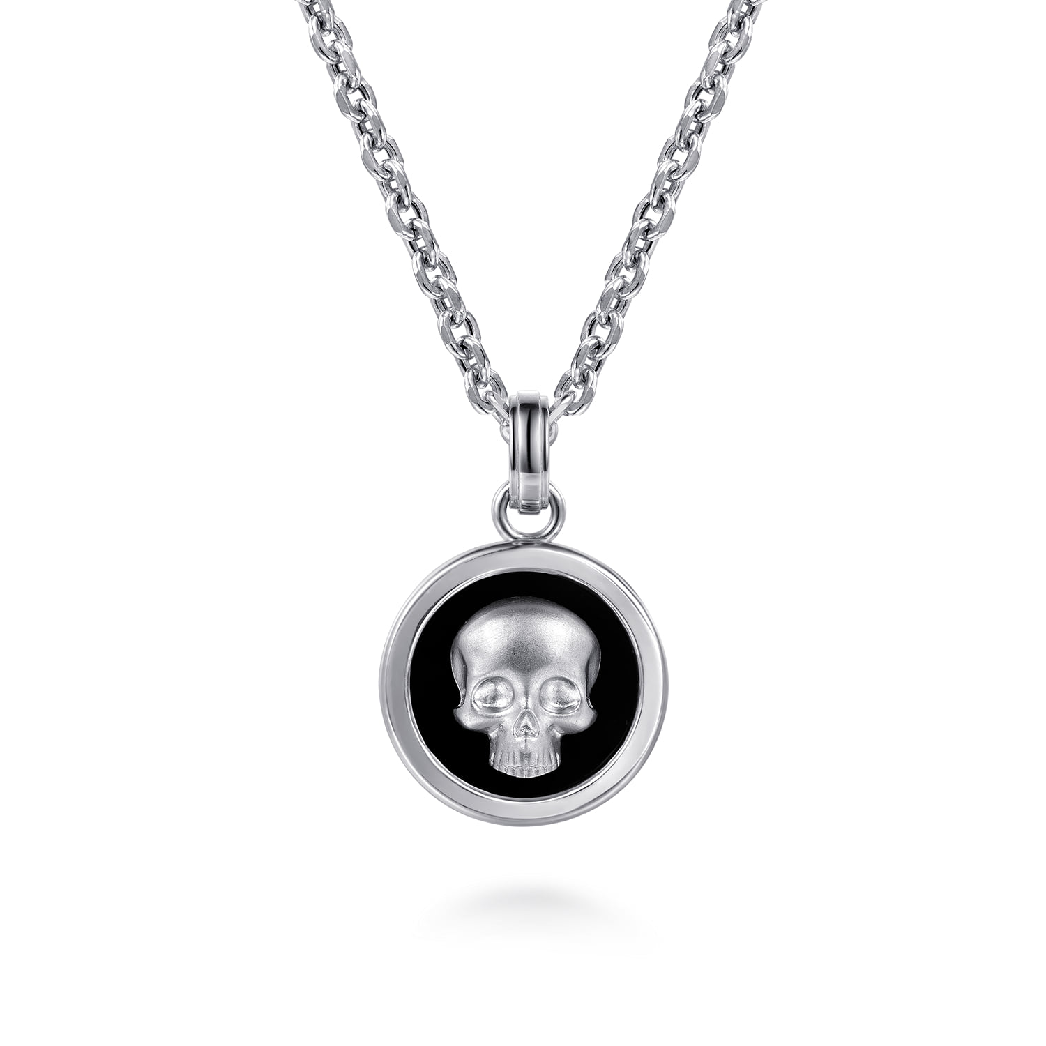 22 Inch Onyx with Skull Pendant Necklace