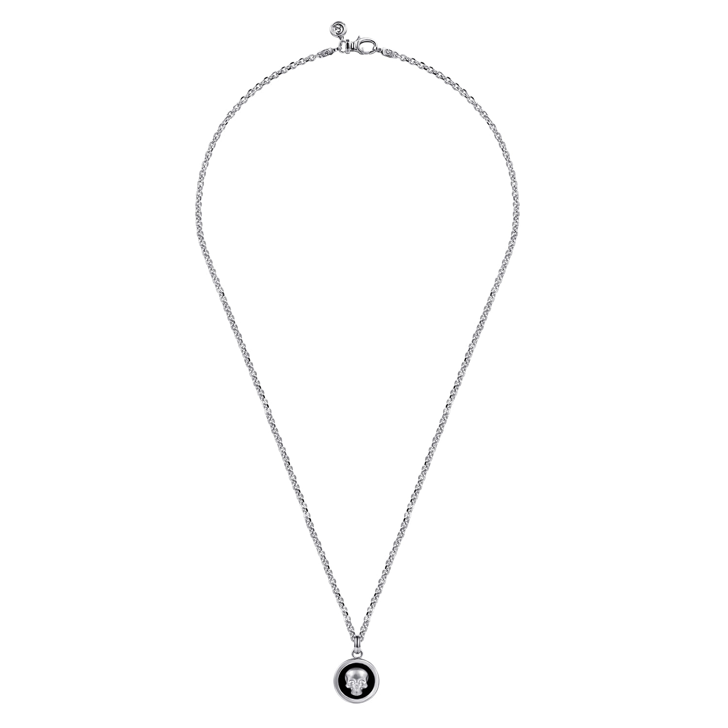 22 Inch Onyx with Skull Pendant Necklace in Sterling Silver, photograph 3