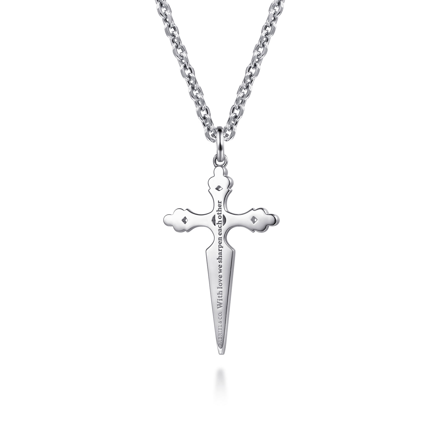 22 Inch Black Spinel Dagger Pendant Necklace in Sterling Silver, photograph 2