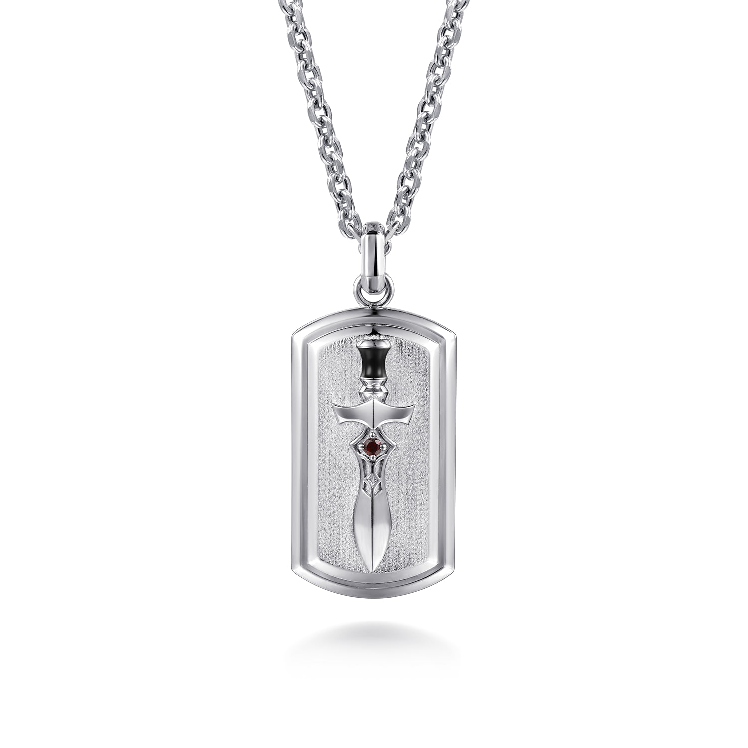 22 Inch Garnet Dog Tag Pendant Necklace With Dagger