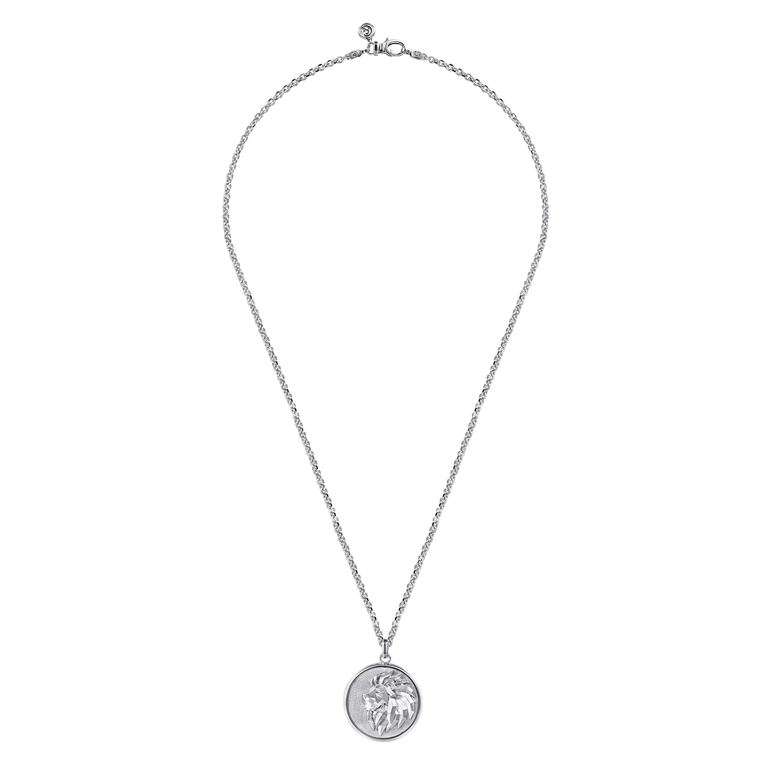 22 Inch Lion Medallion Pendant Necklace in Sterling Silver, photograph 3