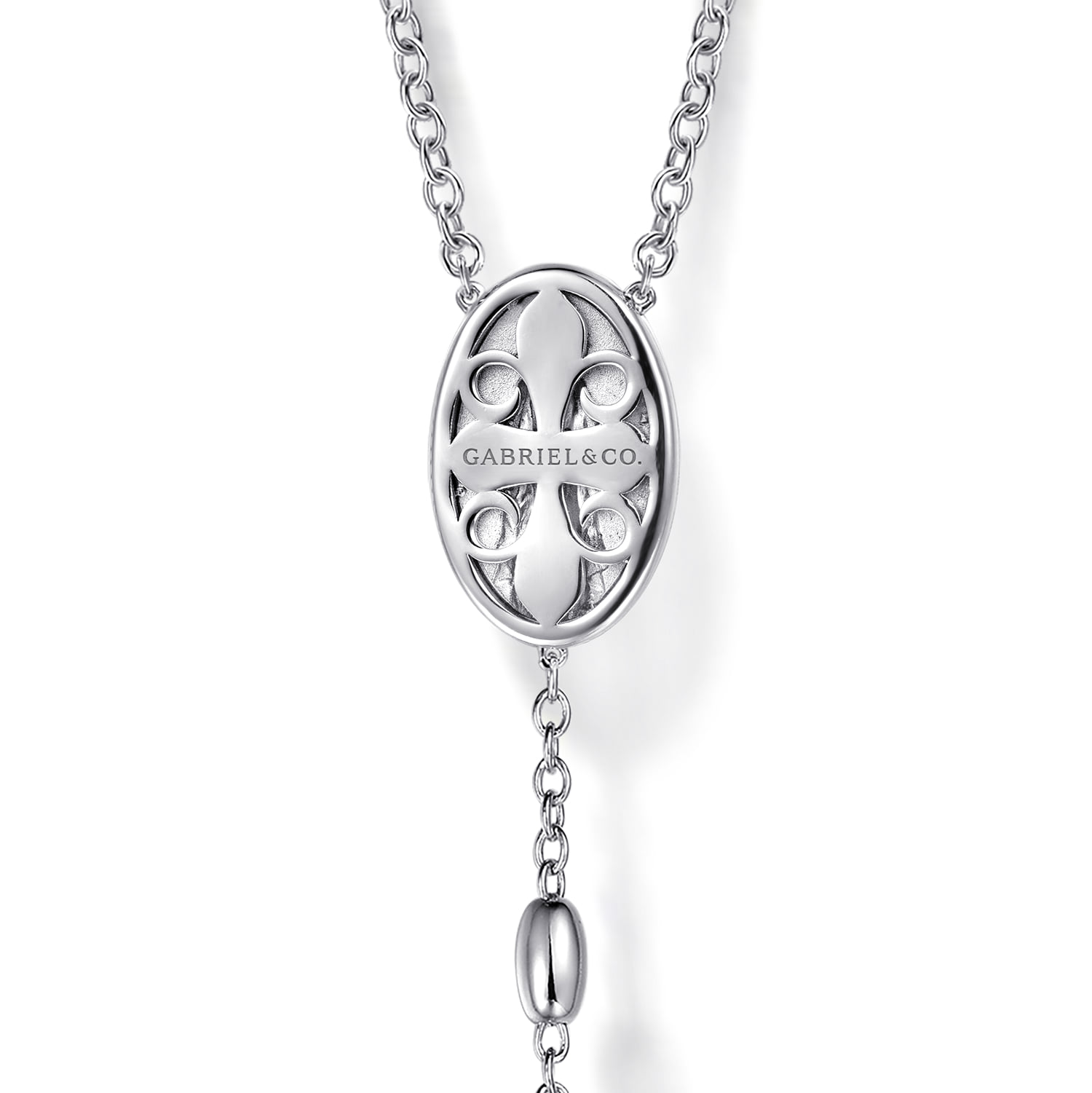 27 Inch Diamond Cross Rosary Solid Men's Link Chain Necklace in Sterling Silver, photograph 2