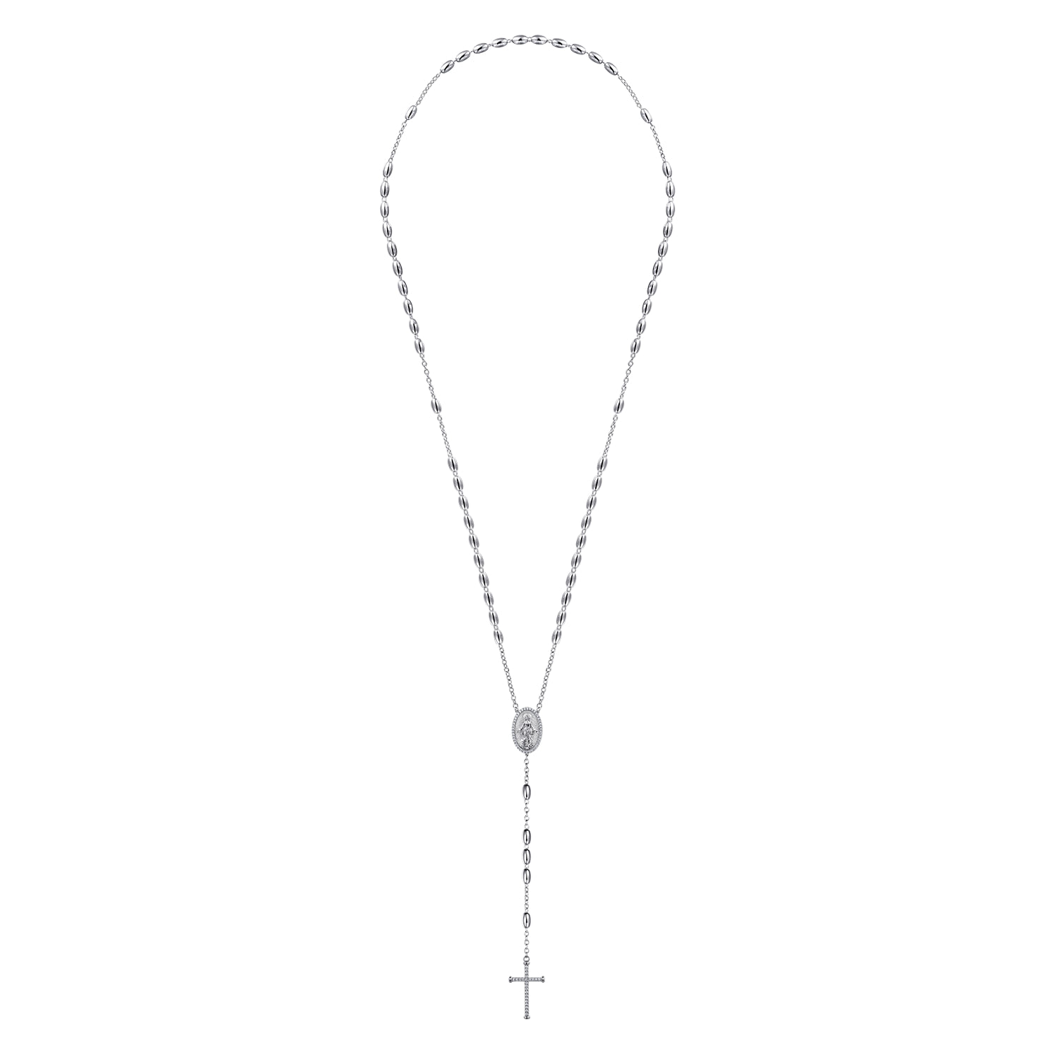 27 Inch Diamond Cross Rosary Solid Men's Link Chain Necklace in Sterling Silver, photograph 3