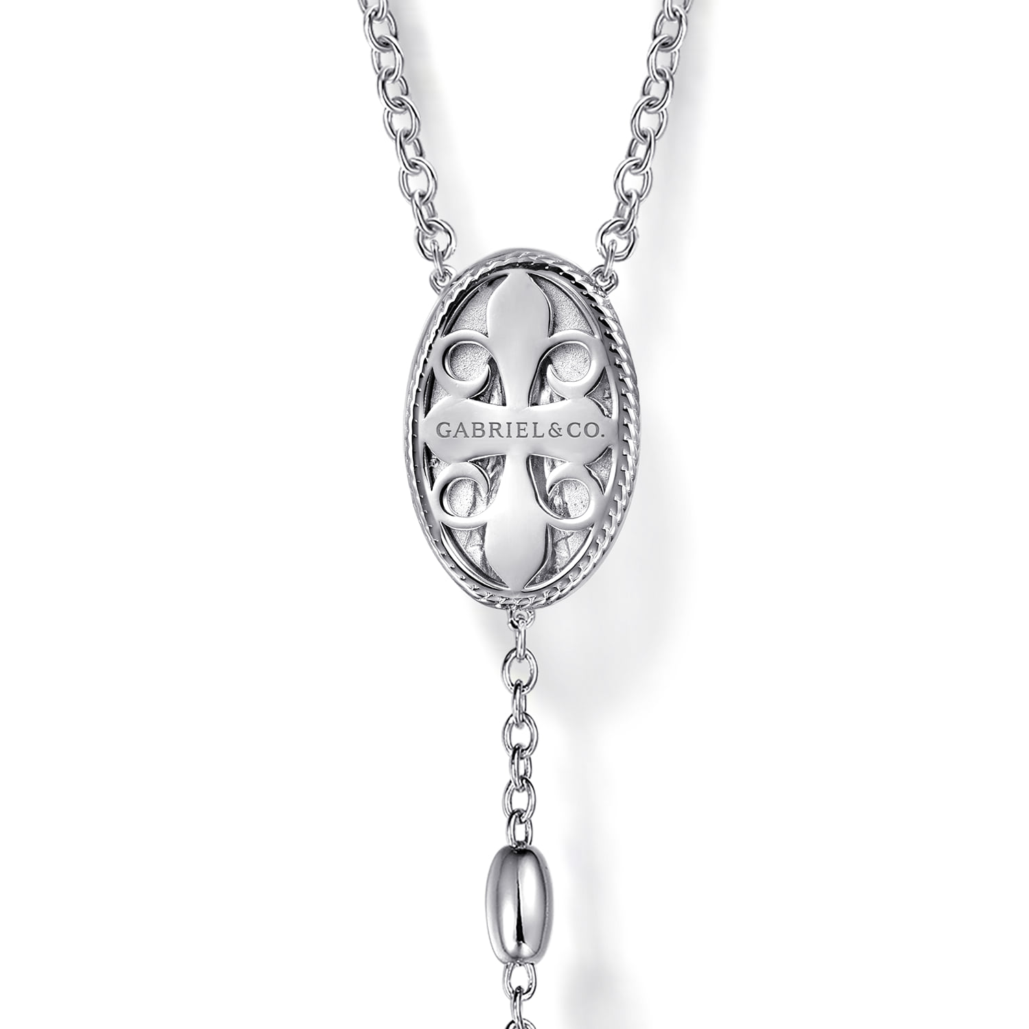 27 Inch Cross Rosary Solid Men's Link Chain Necklace in Sterling Silver, photograph 2