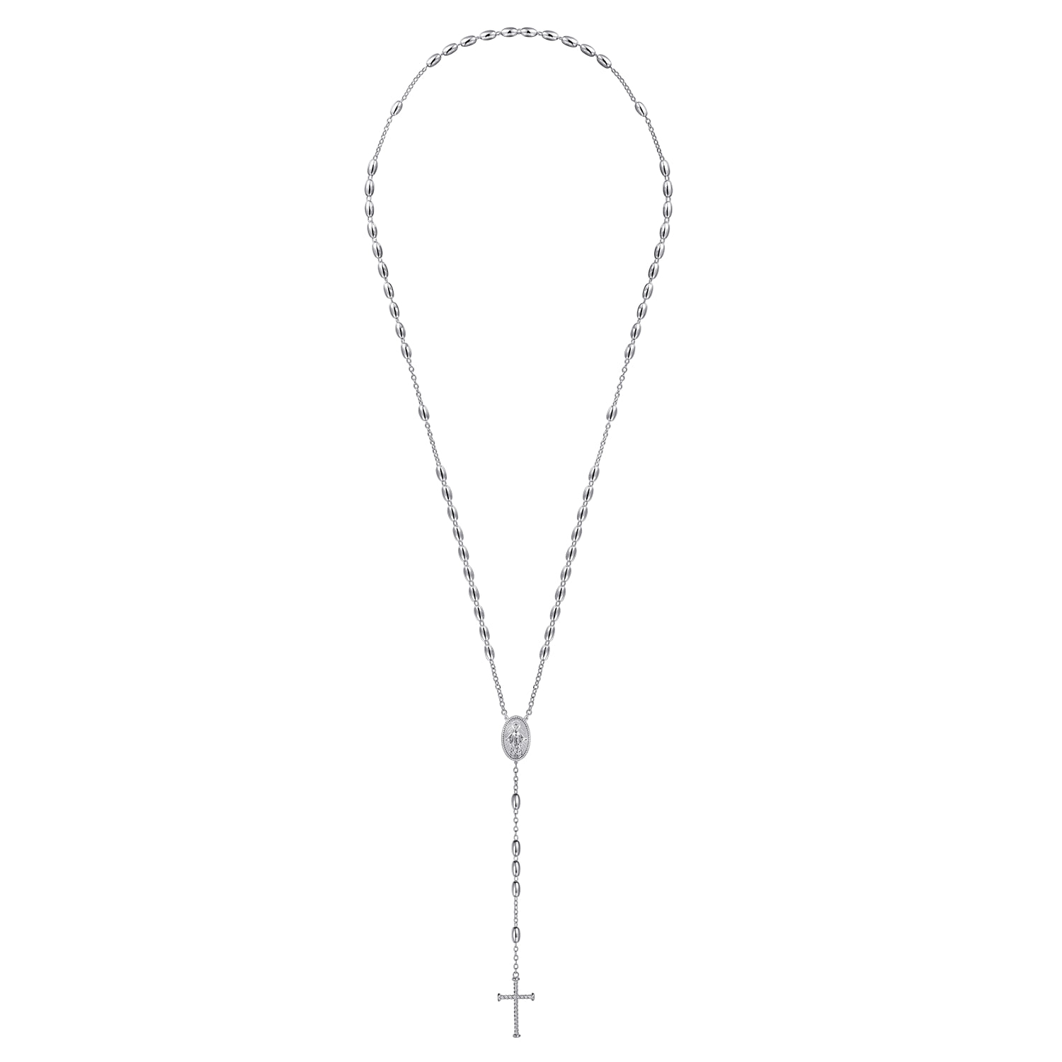 27 Inch Cross Rosary Solid Men's Link Chain Necklace in Sterling Silver, photograph 3