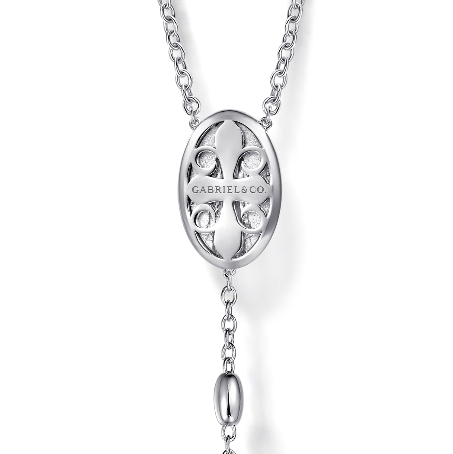 27 Inch Cross Rosary Solid Men's Link Chain Necklace in Sterling Silver, photograph 2