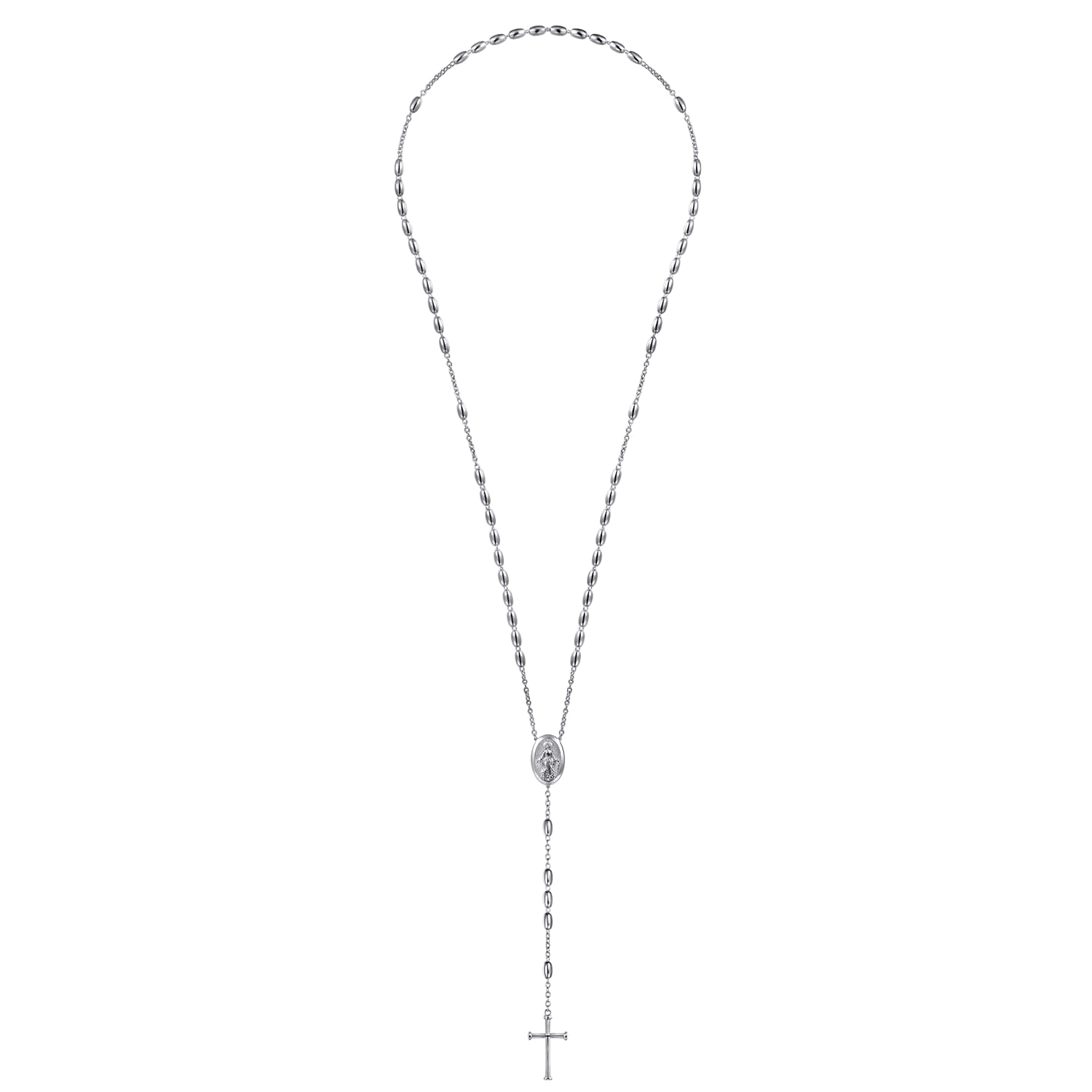 27 Inch Cross Rosary Solid Men's Link Chain Necklace in Sterling Silver, photograph 3