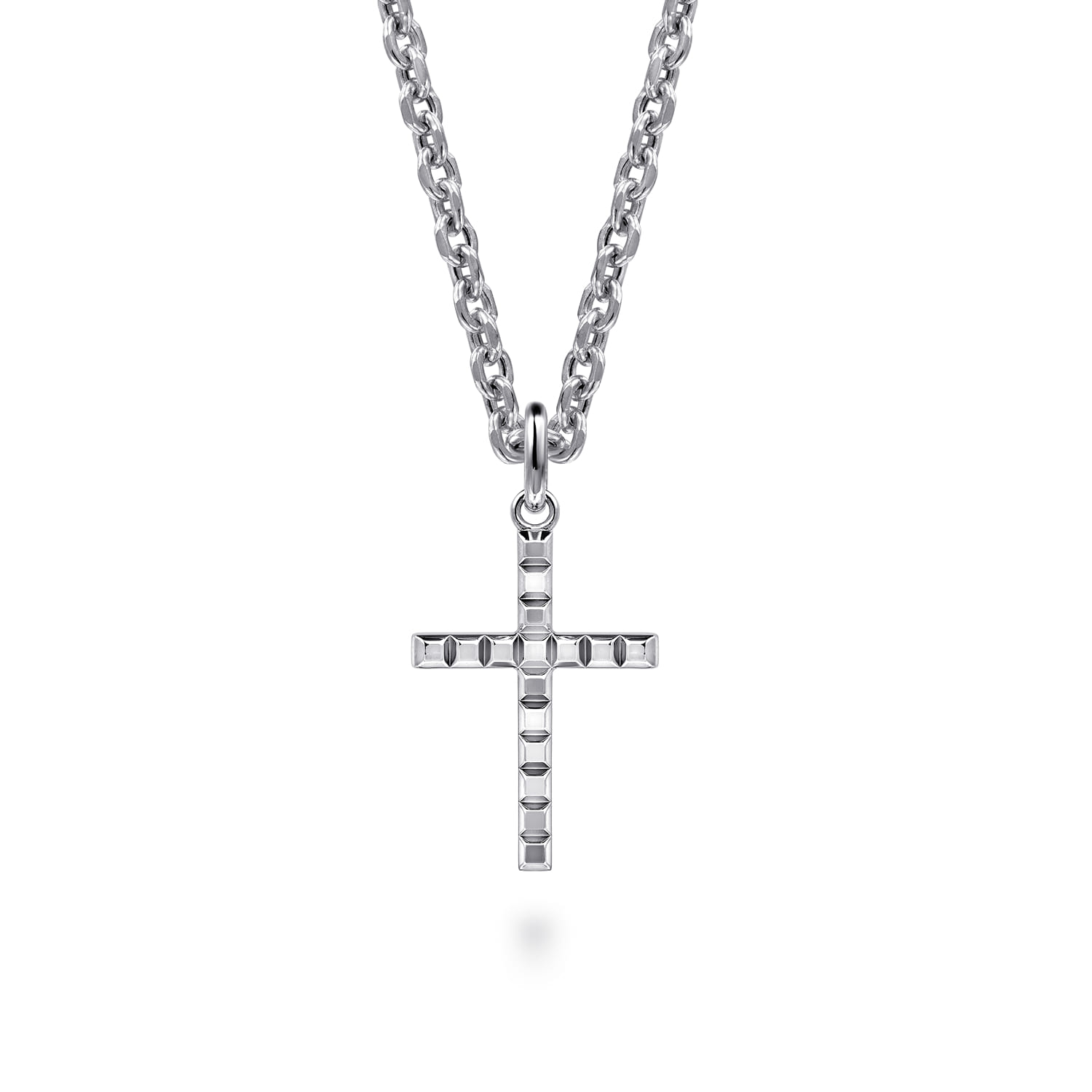 Square Station Mini Cross Pendant in Sterling Silver, photograph 3