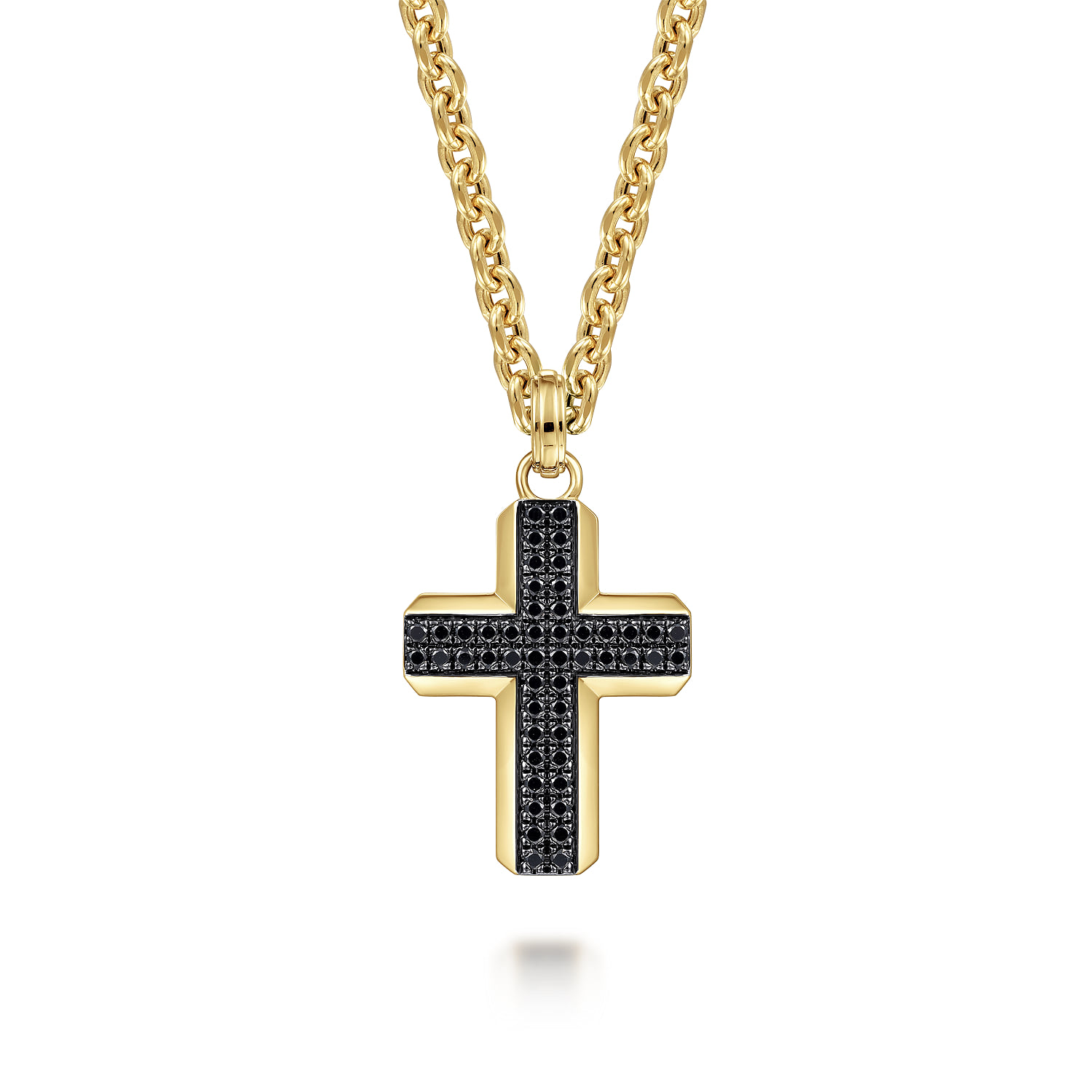 Black Diamond Cross Pendant in 14K Yellow Gold, photograph 3