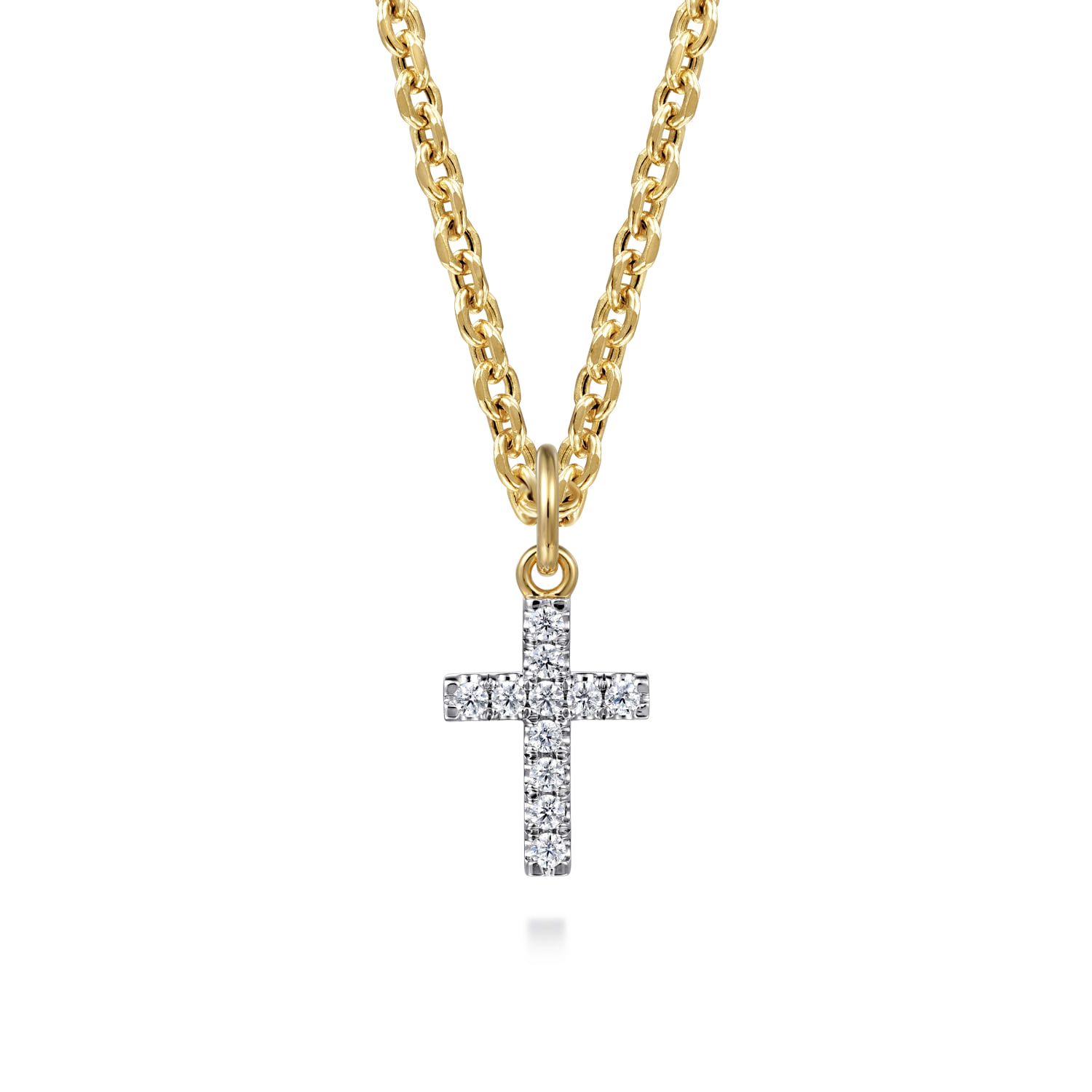 Diamond Mini Cross Pendant in 14K Yellow Gold, photograph 3