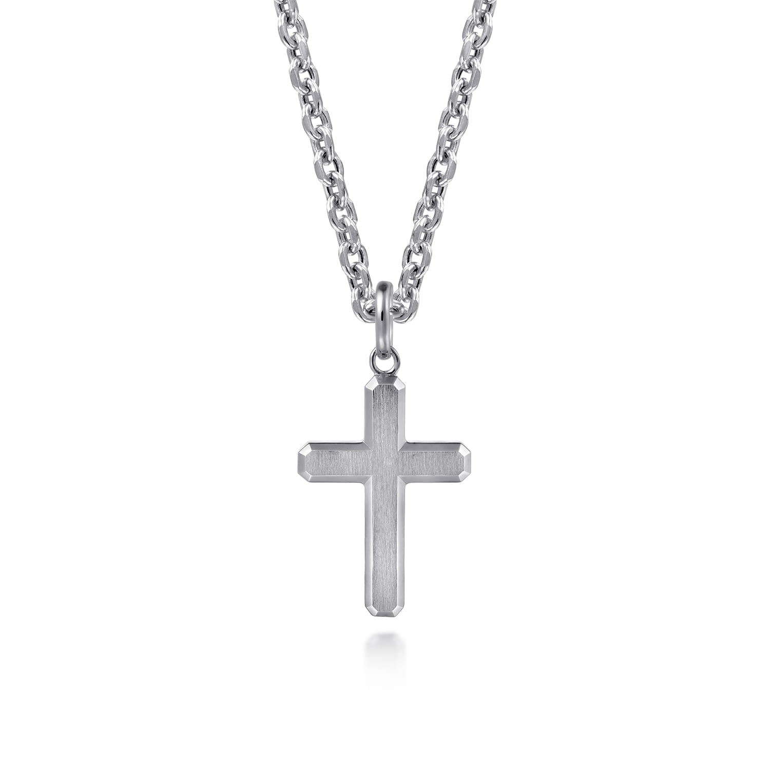 Cross Pendant with Vertical Brush in Sterling Silver, photograph 3