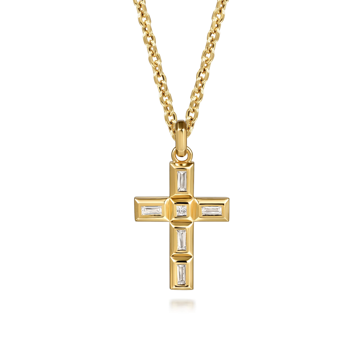 Diamond Cross Pendant in 14K Yellow Gold, photograph 3