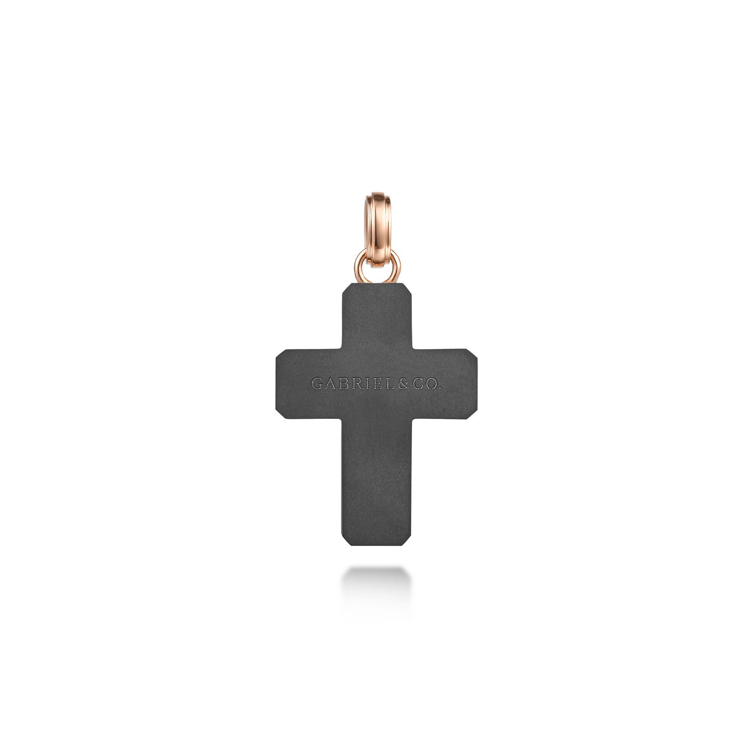 Titanium Cross Mens Pendant in Titanium & 14K Rose Gold, photograph 2