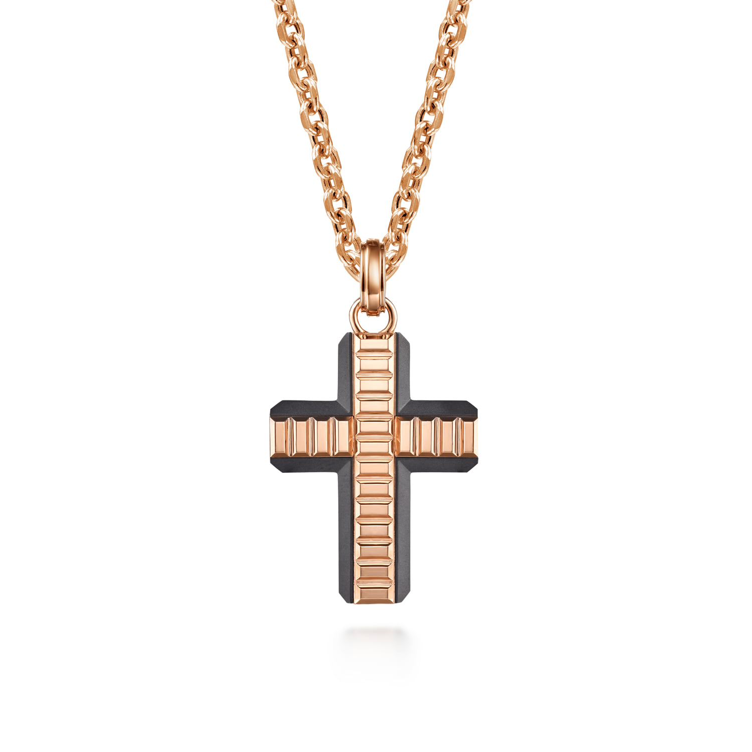 Titanium Cross Mens Pendant in Titanium & 14K Rose Gold, photograph 3