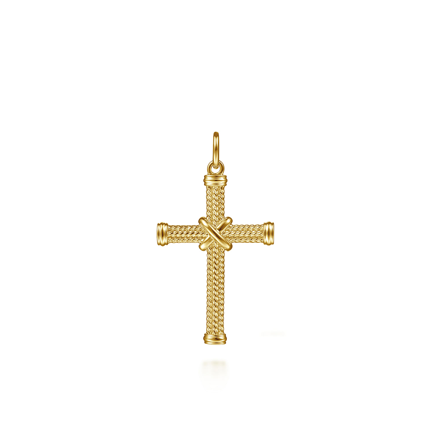 14K Yellow Gold Twisted Rope Cross Pendant with X Center