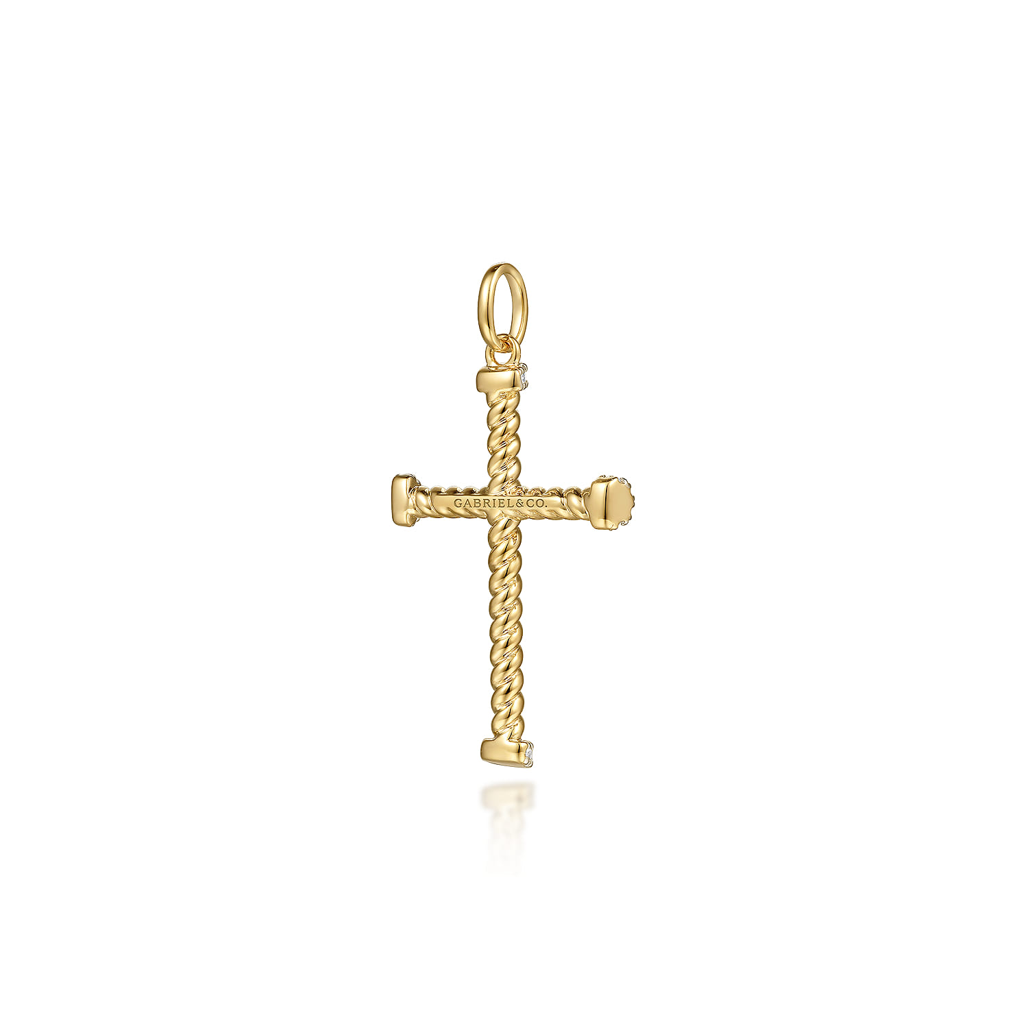 Twisted Rope Cross Pendant with Diamonds in 14K Yellow Gold, photograph 2
