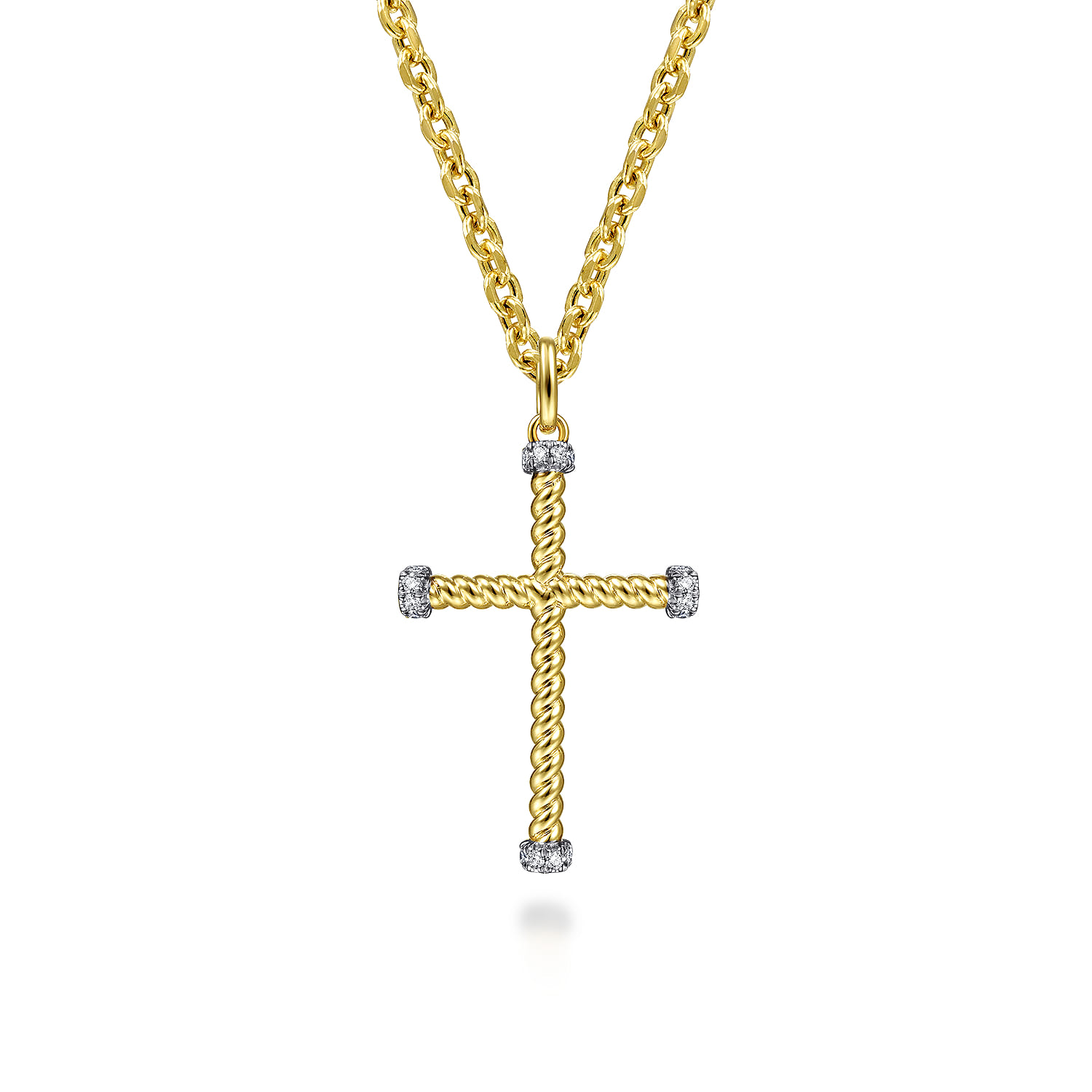 Twisted Rope Cross Pendant with Diamonds in 14K Yellow Gold, photograph 3