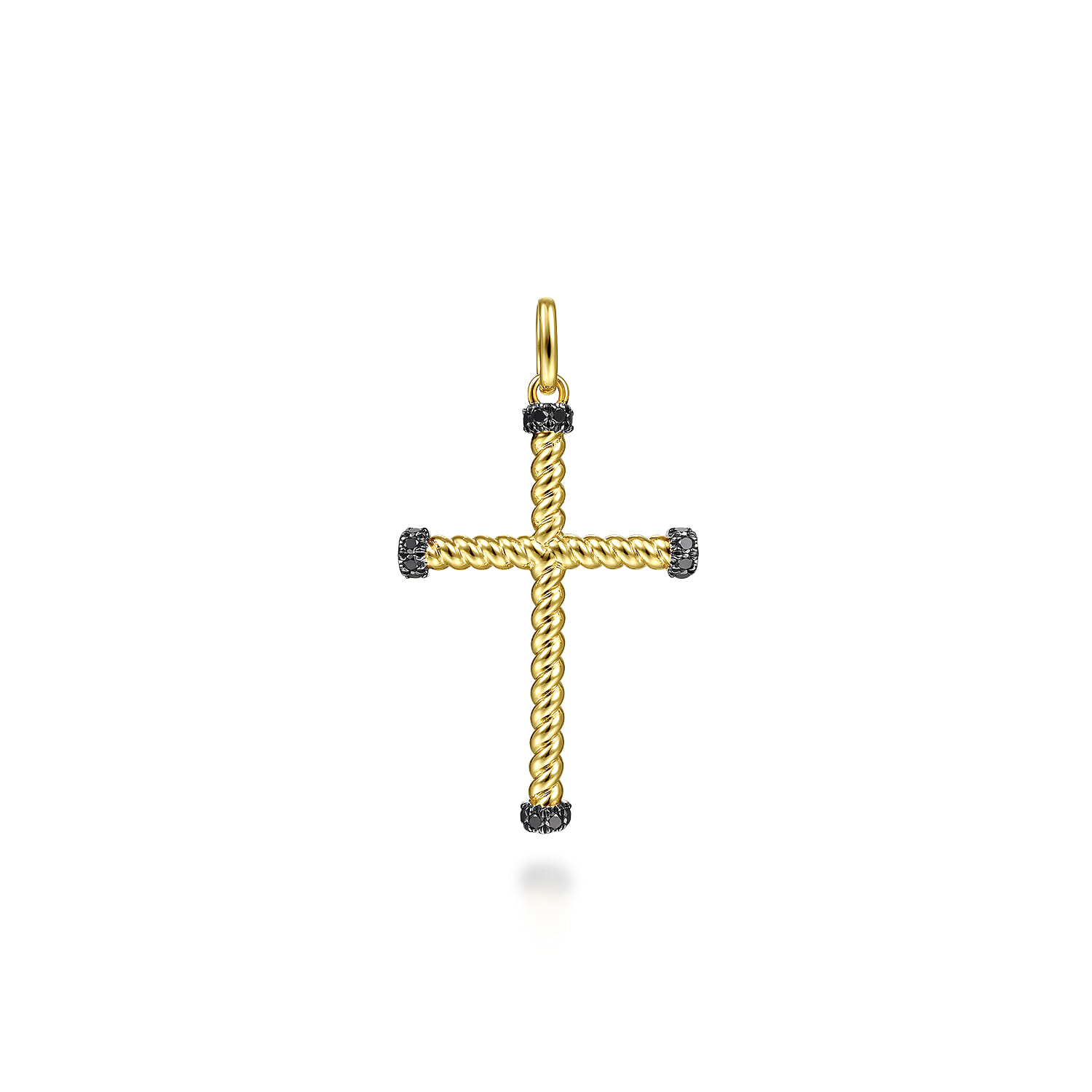 Twisted Rope Cross Pendant with Black Diamonds