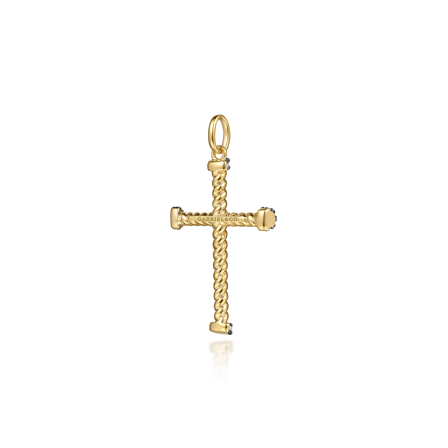 Twisted Rope Cross Pendant with Black Diamonds in 14K Yellow Gold, photograph 2