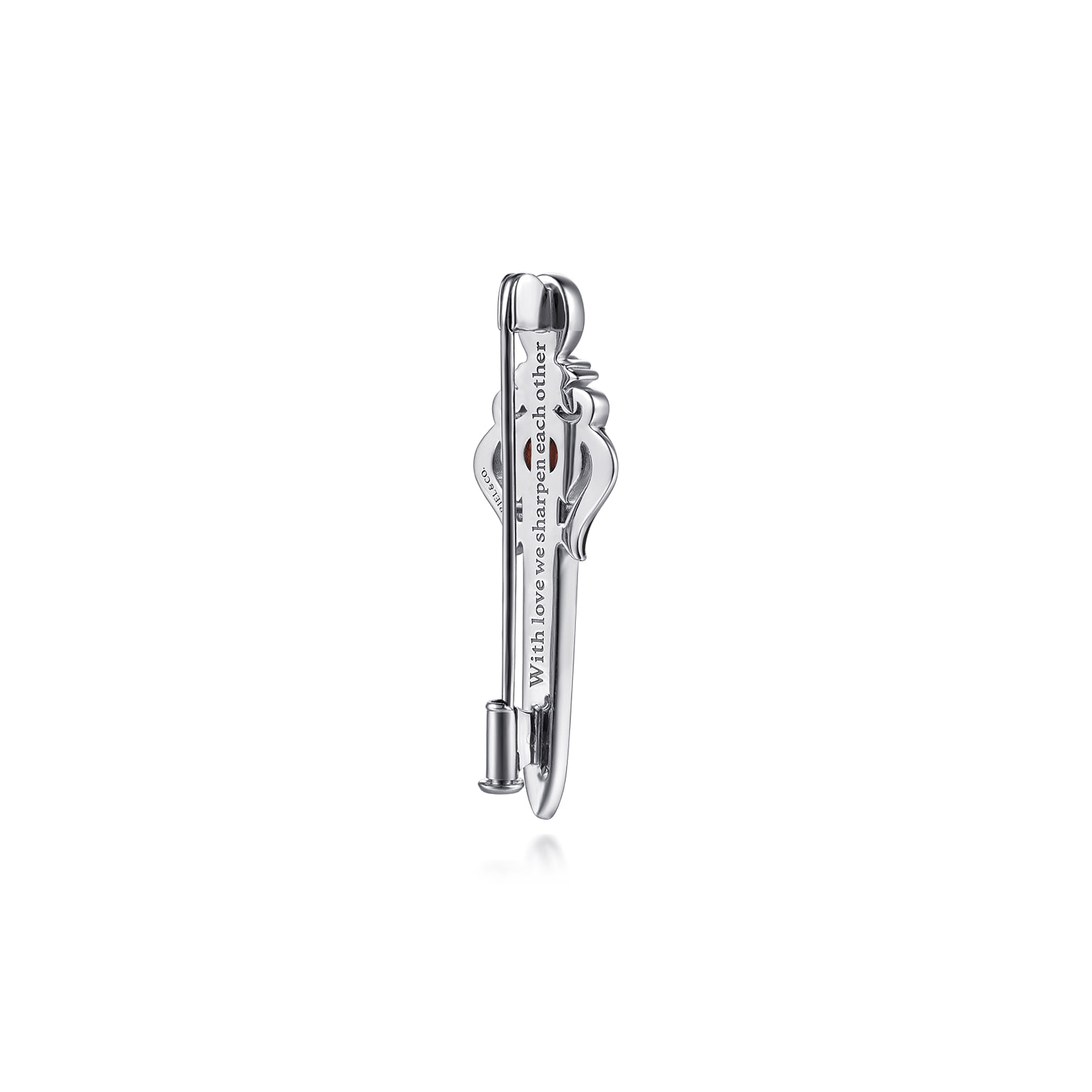 and Garnet and White Sapphire Dagger Mens Pin with Black Enamel in 14K Yellow Gold, photograph 2