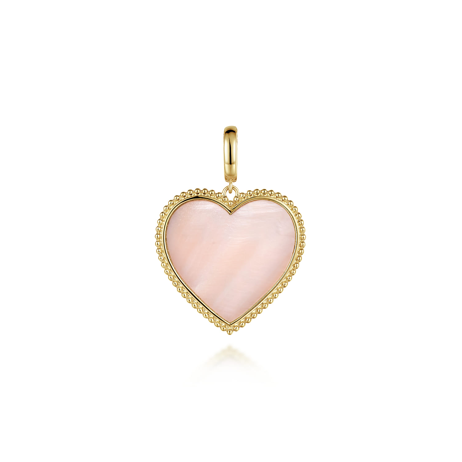 Heart Pink Mother of Pearl Bujukan Medallion Pendant With Detachable Bail in 14K Yellow Gold