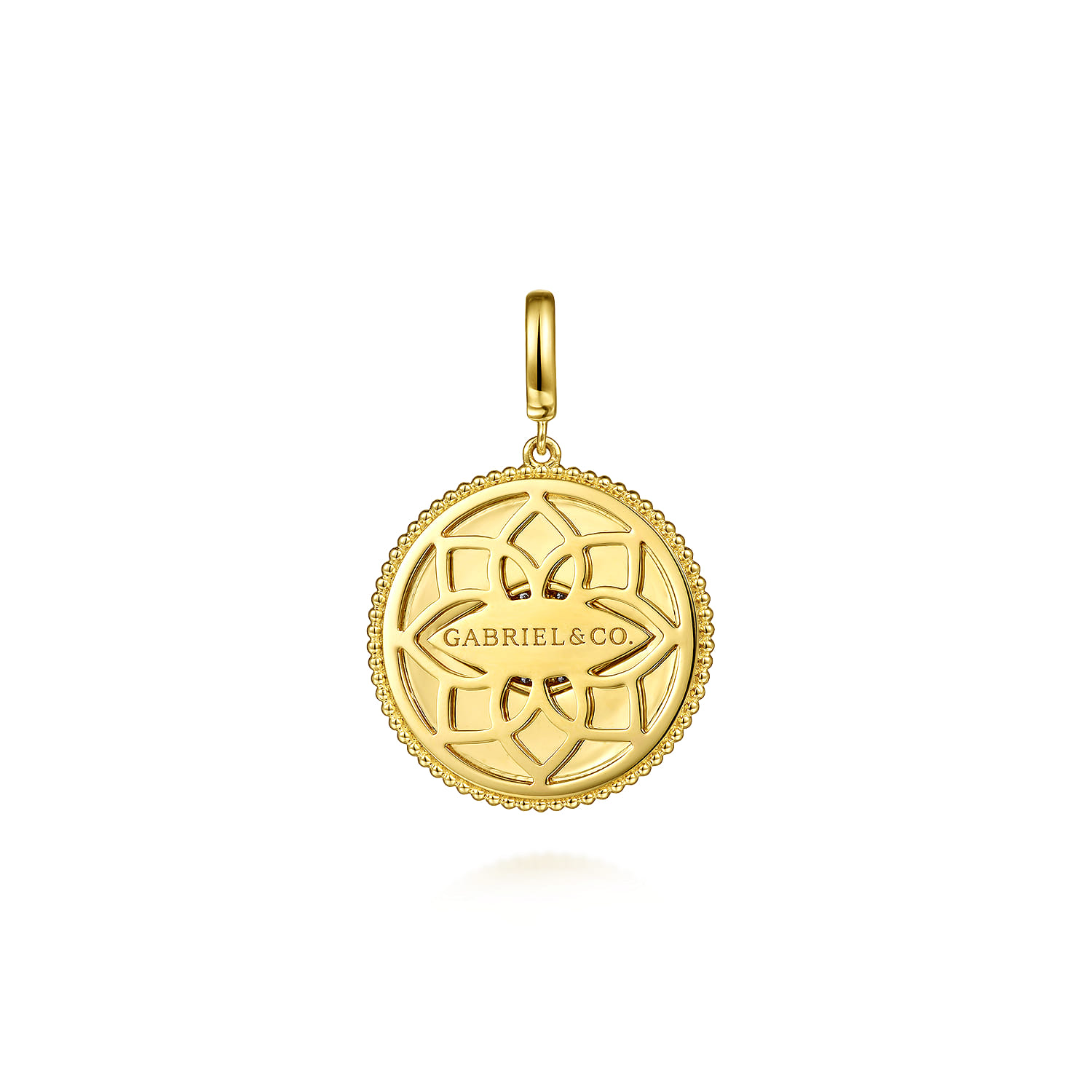 Diamond Sapphire Evil Eye Medallion Pendant With Detachable Bail in 14K Yellow Gold, photograph 2